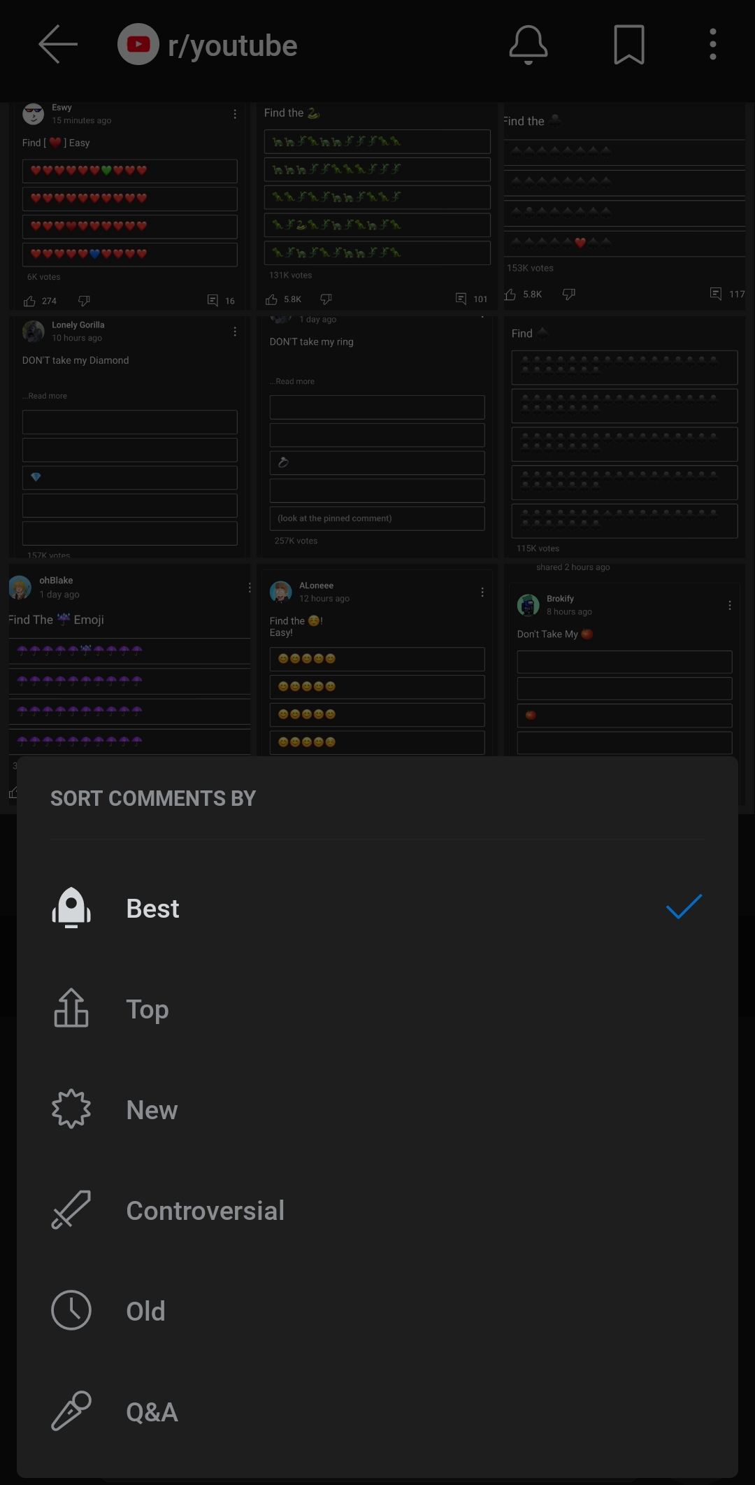 Reddit added Q&A as a comment sorter r/screenshots