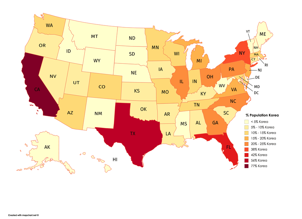 South Korea population as a unit of US States r/MapPorn
