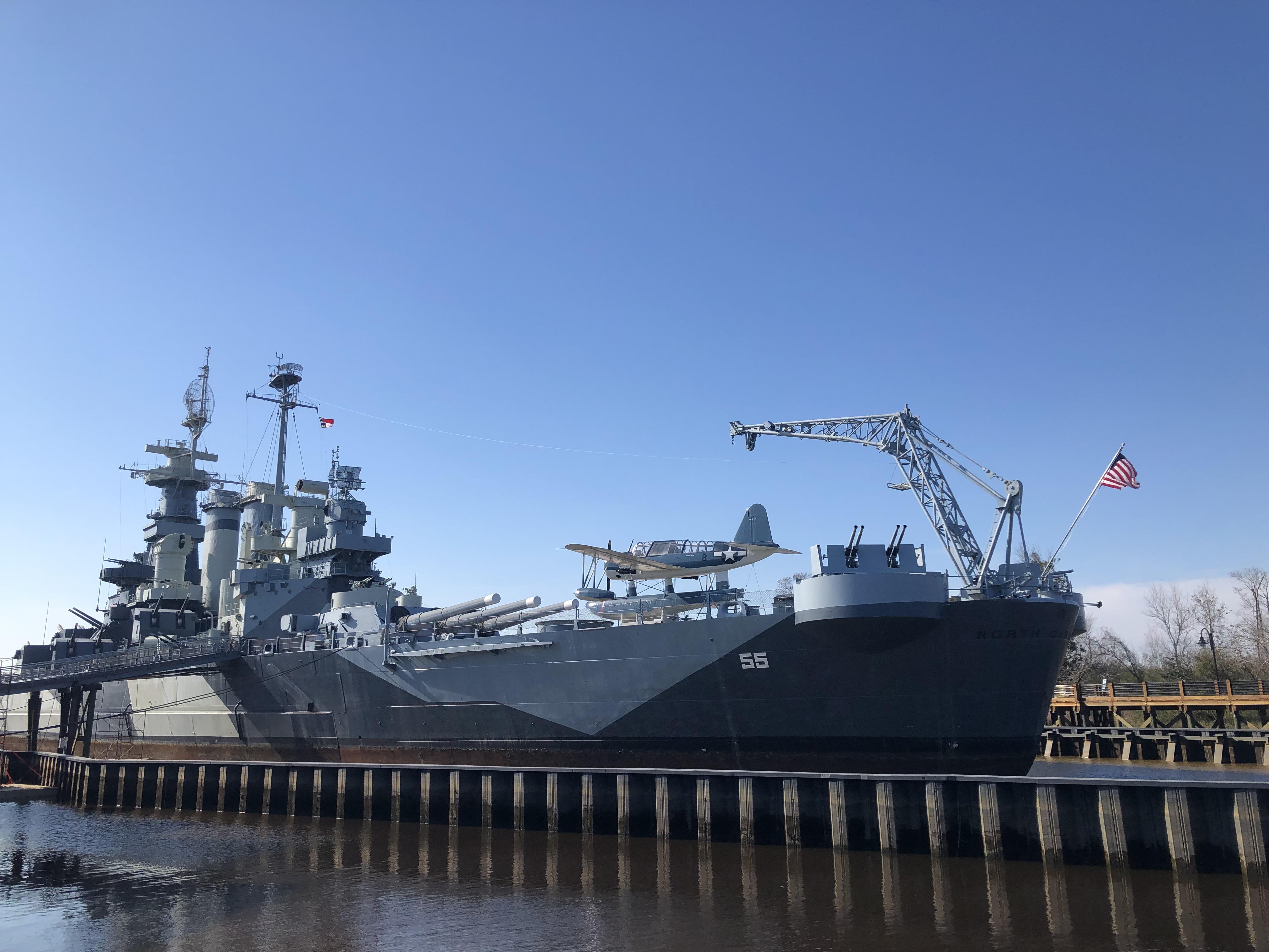 The stern side of the USS North Carolina (BB55) in Wilmington, NC