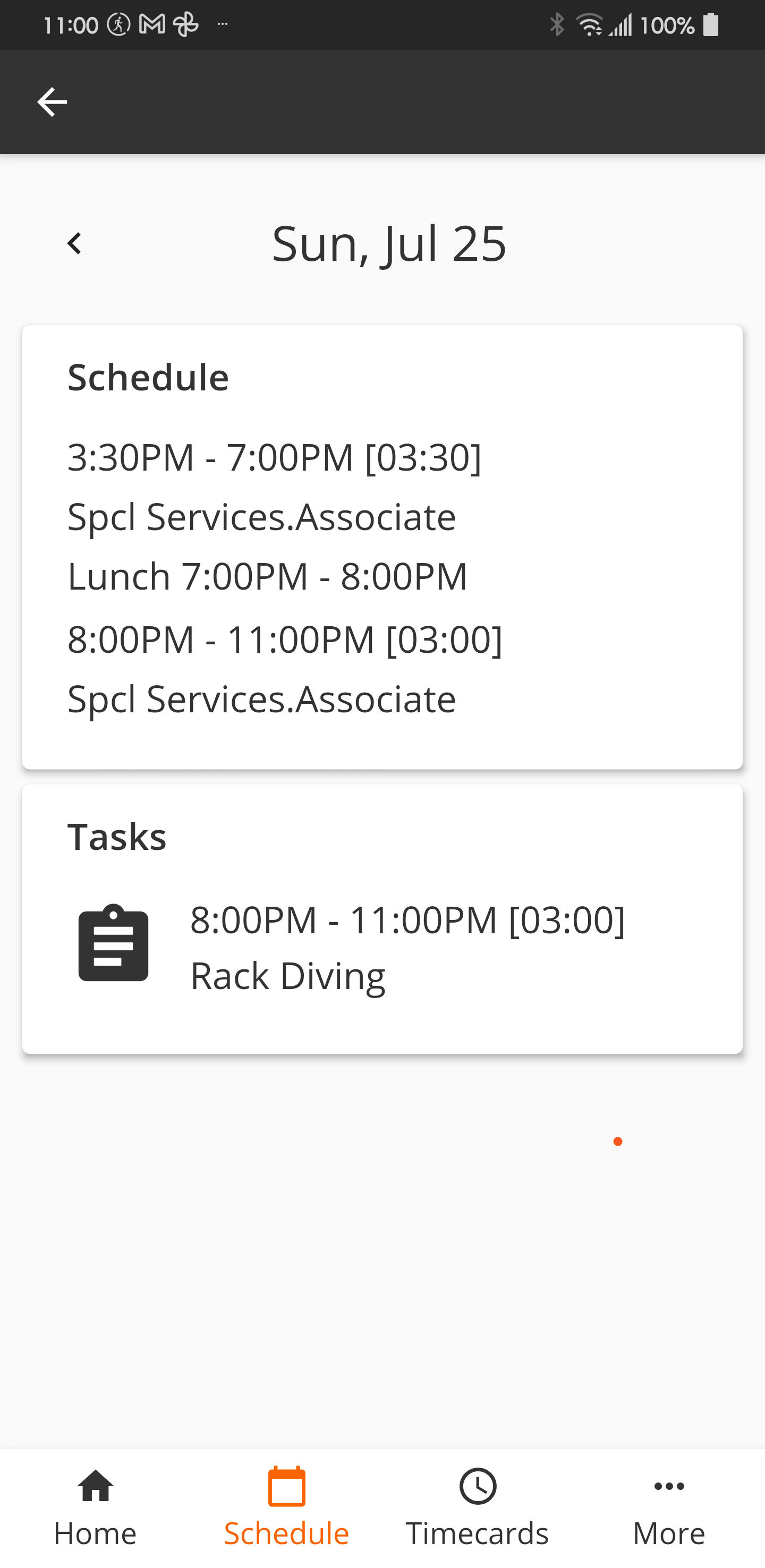 Schedule just came out, any reason I'm staying 3 hours after close? And what's 'rack diving