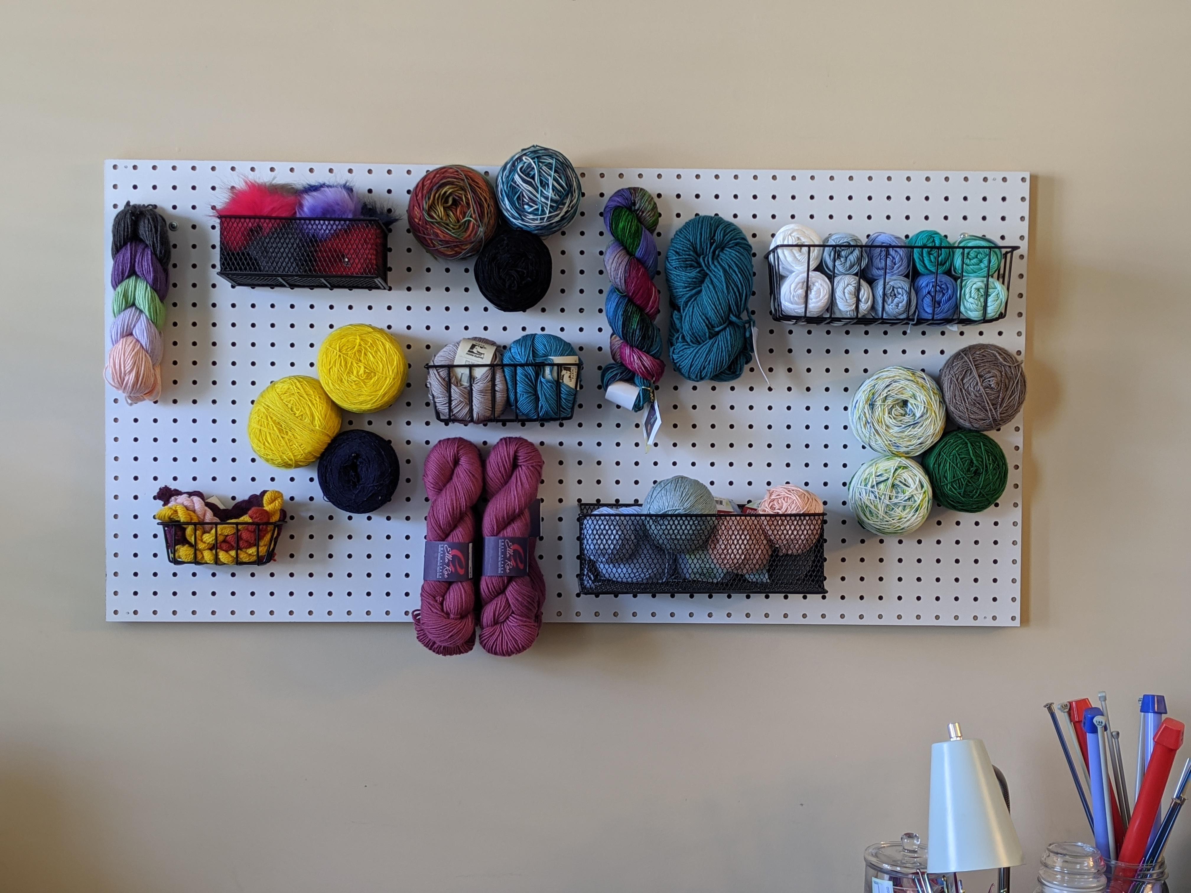 My belated Mother's Day present. Hubby build me pegboard yarn storage