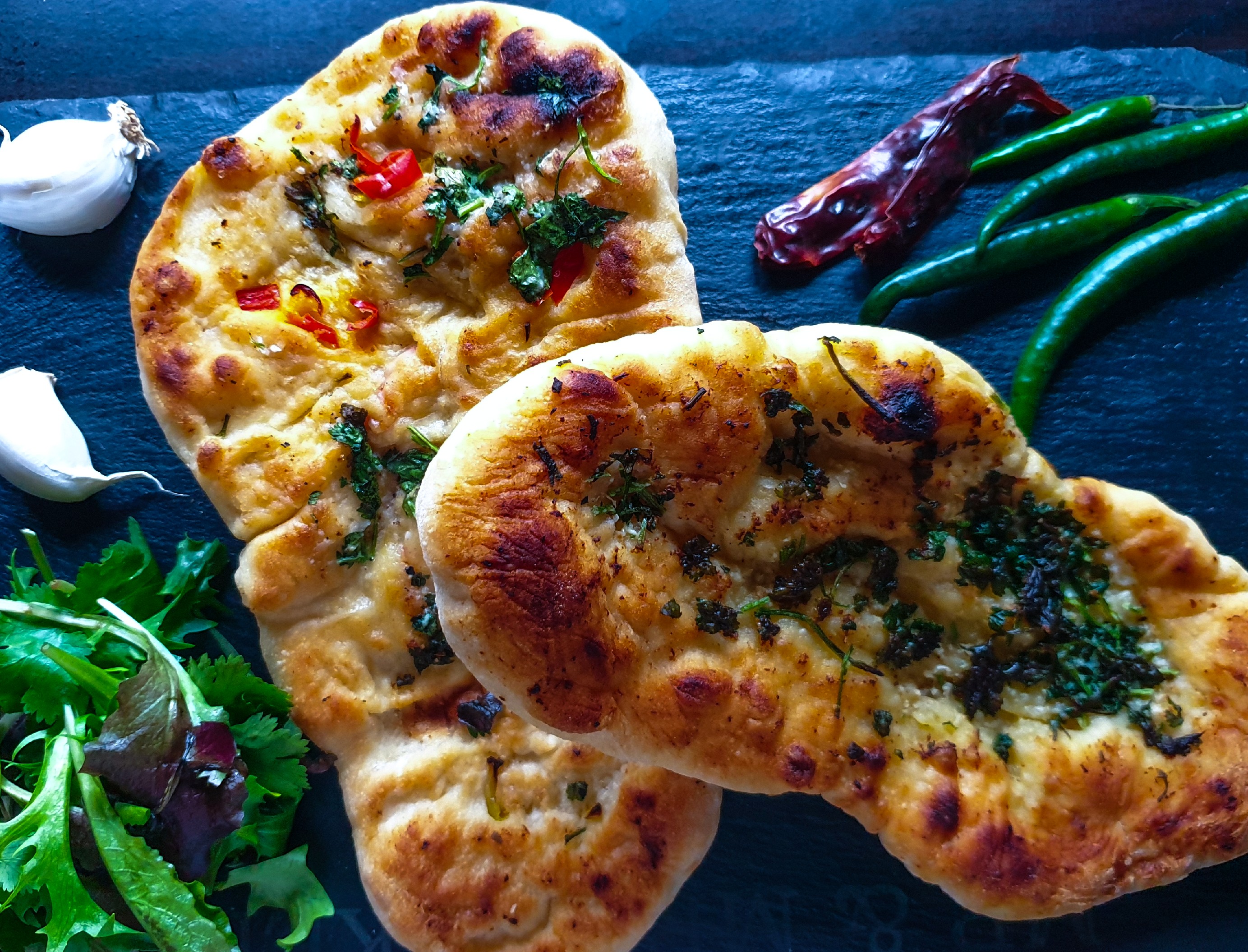 Chilli, garlic and coriander naan bread r/Baking