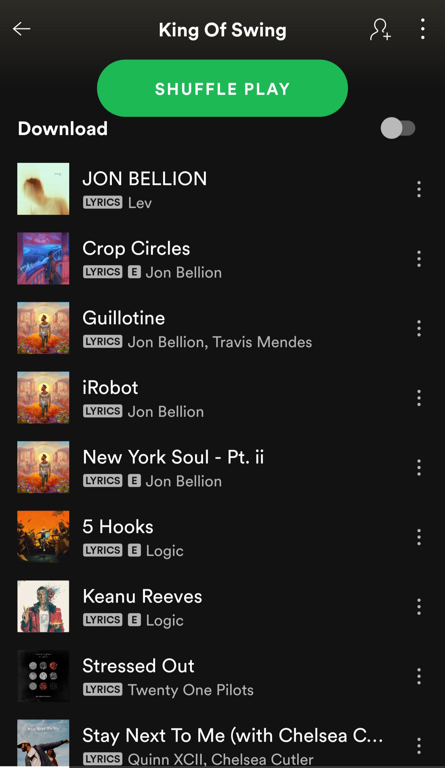 Help me build a playlist! 'King Of Swing' me music, link on comments r/JonBellion