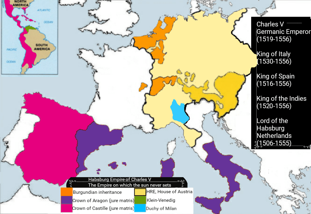 The Habsburg Empire of Charles V, the first "empire on which the sun