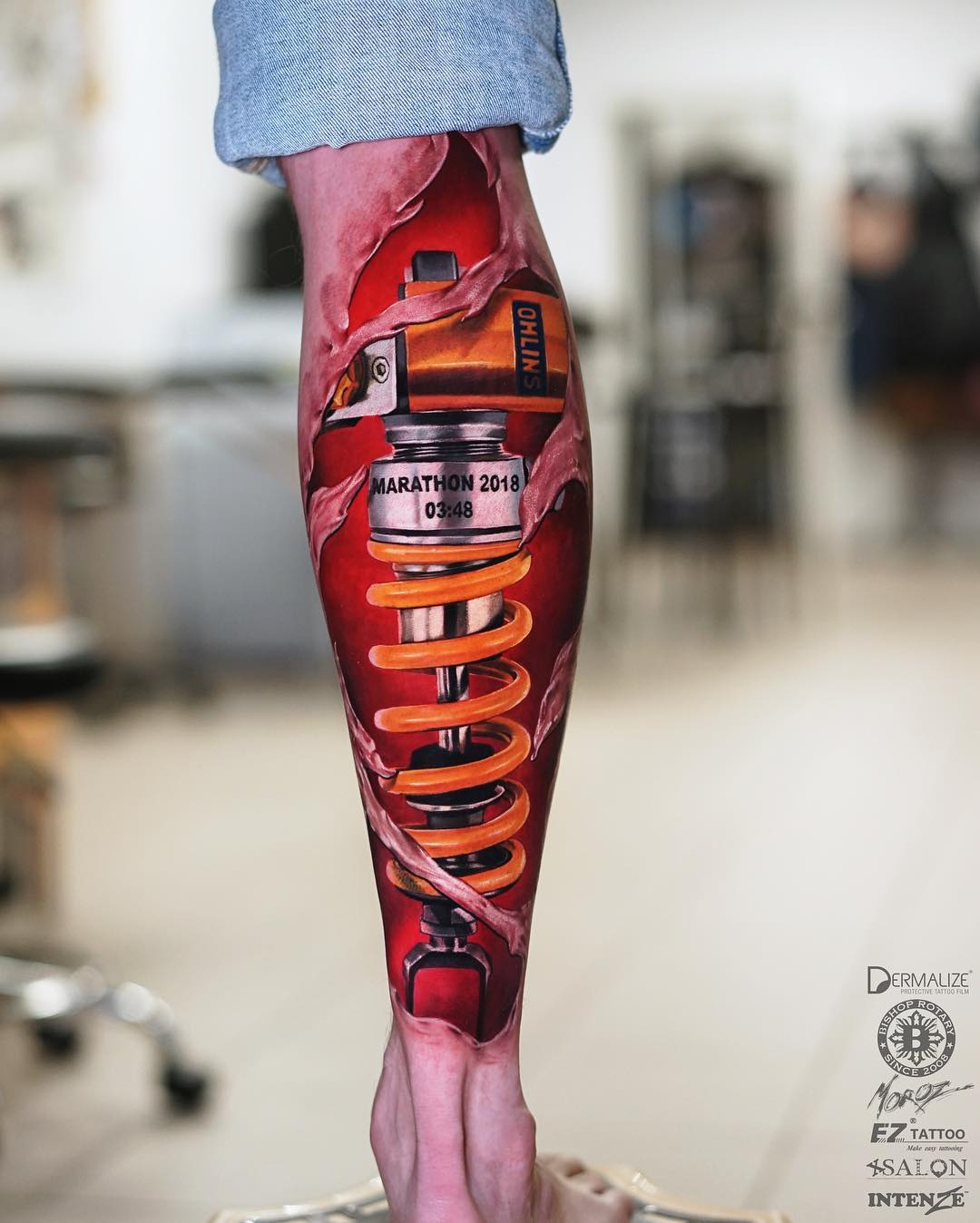 Ohlin Suspension, 3D tattoo by yrtist Alexey Moroz r/Best_tattoos