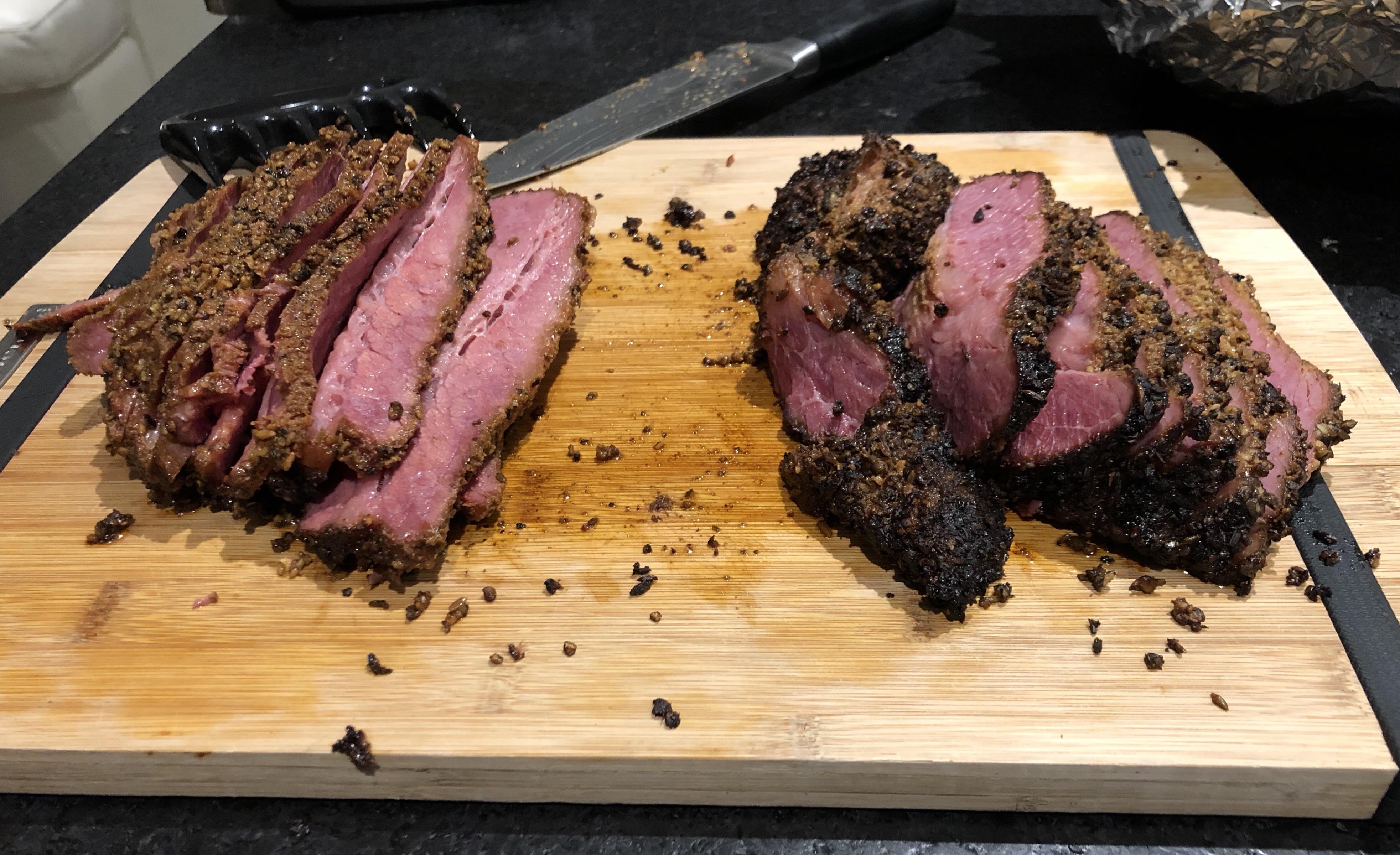Pastrami heads up Pellet vs Kamado r/BBQ
