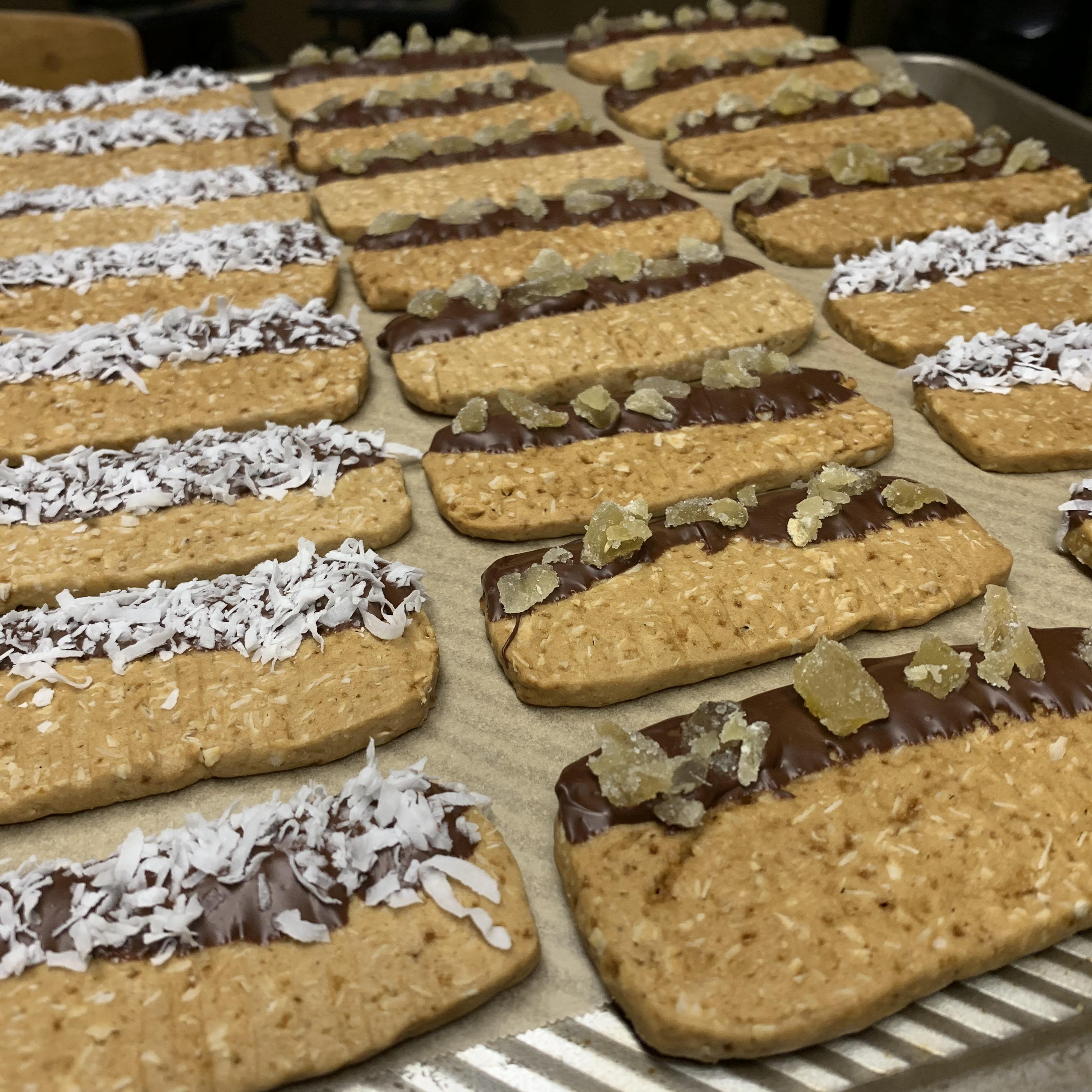 Cookies for Christmas Exchange! Coconut Washboards dipped in chocolate