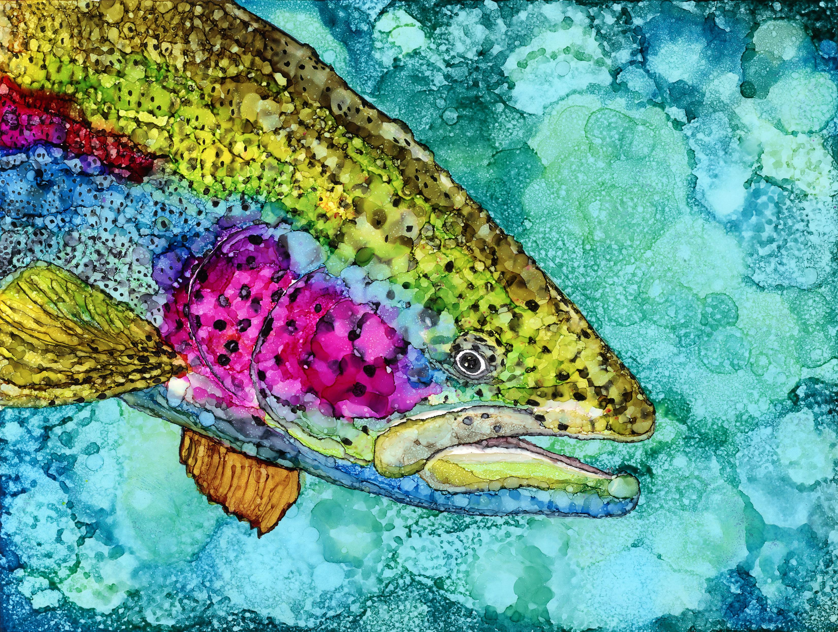 Trout, Alcohol Ink, 9x12 r/Art