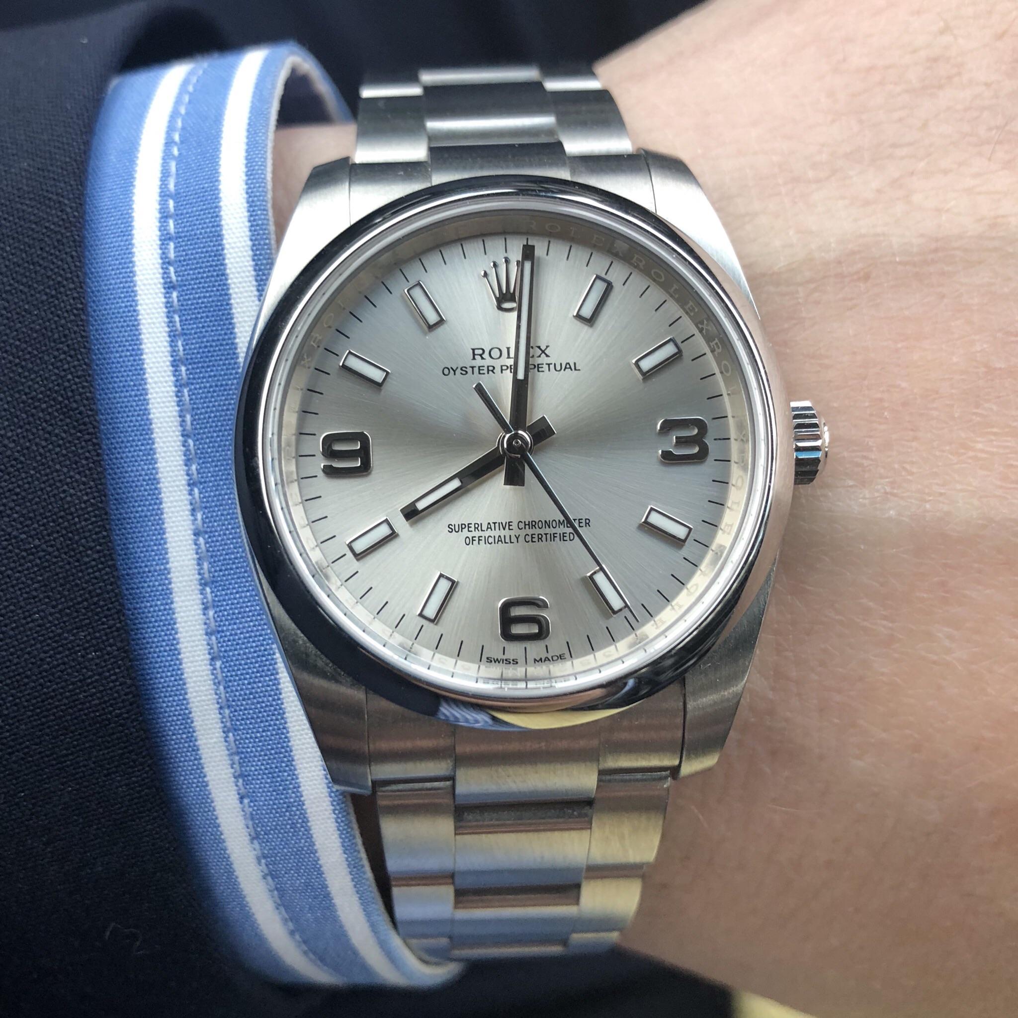 [Rolex Oyster Perpetual] 34mm Silver Dial, my first watch r/Watches