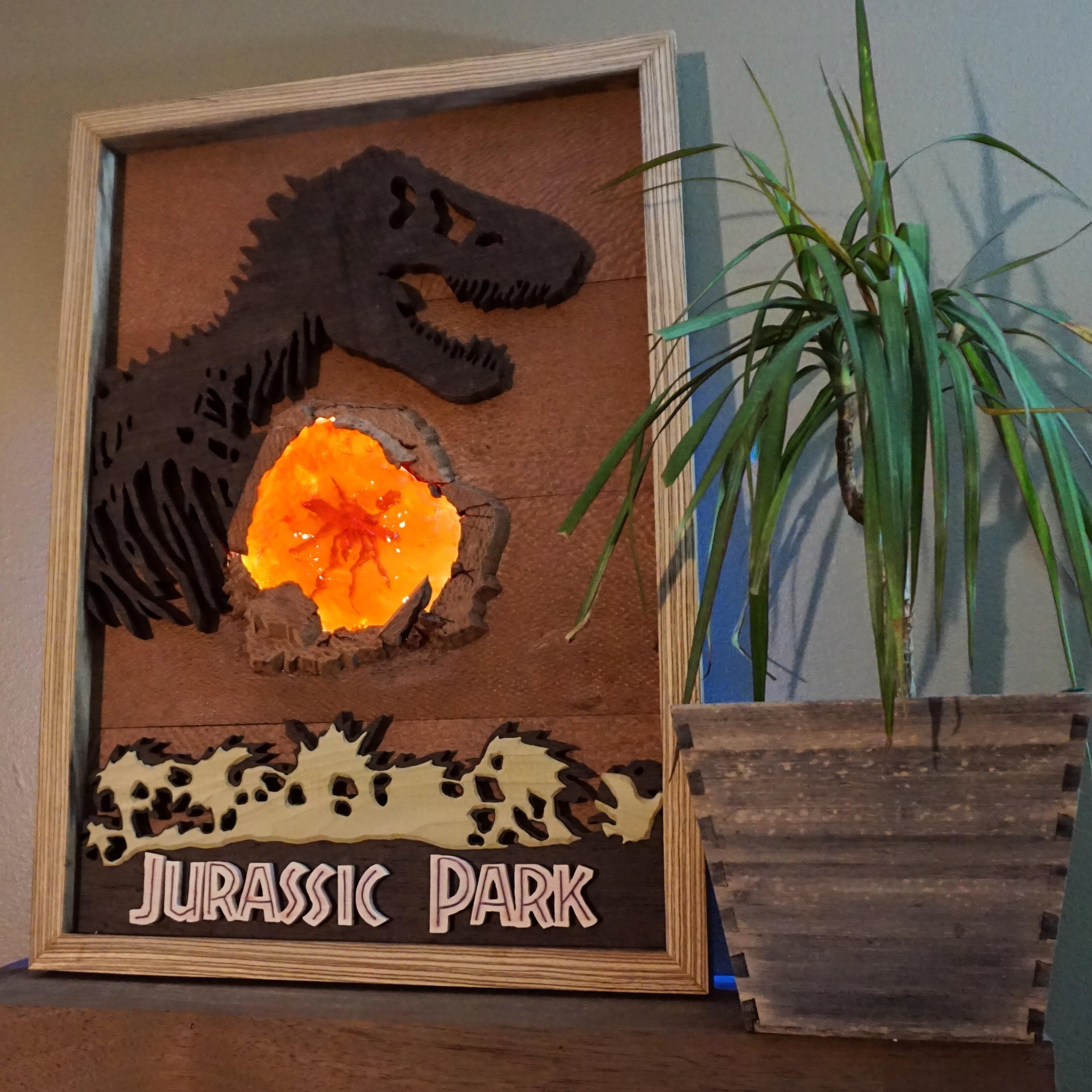 Jurassic Park made from natural wood and resin. No stains or paint crafts