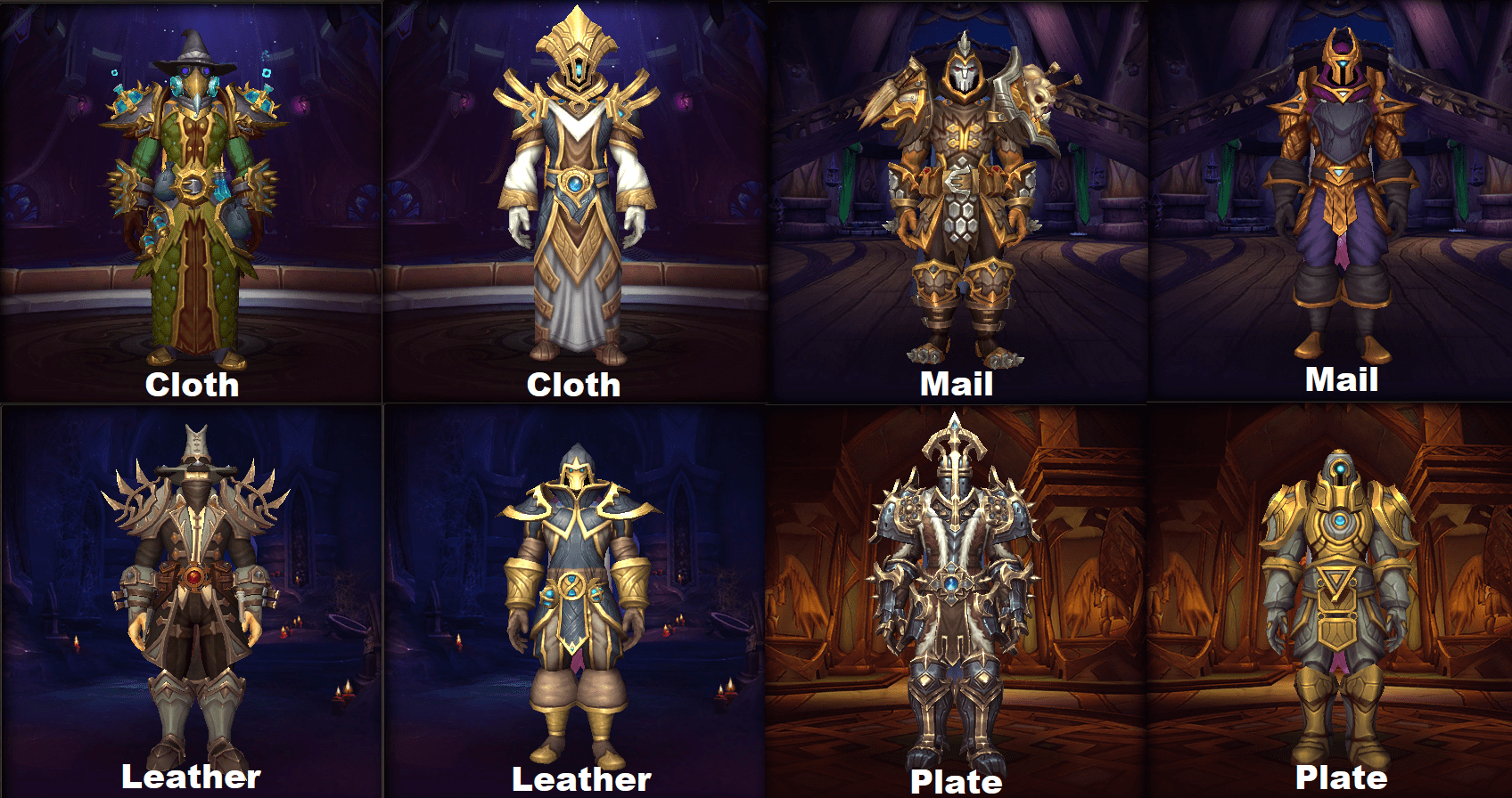 All the new PvP armors in Shadowlands. You can buy them from the PvP Vendor for Conquest & Honor