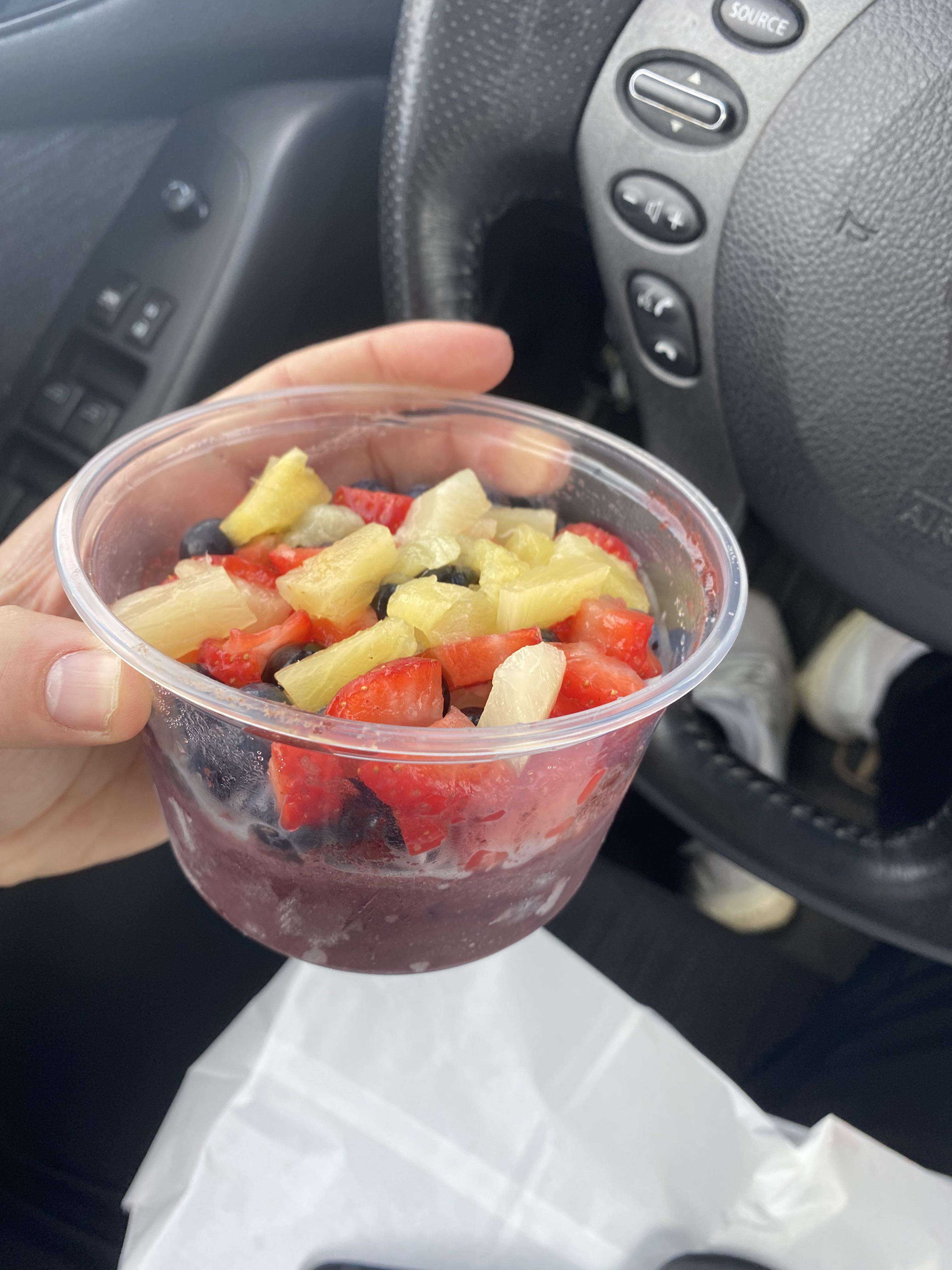 Calories? For this acai bowl with strawberries , pineapple