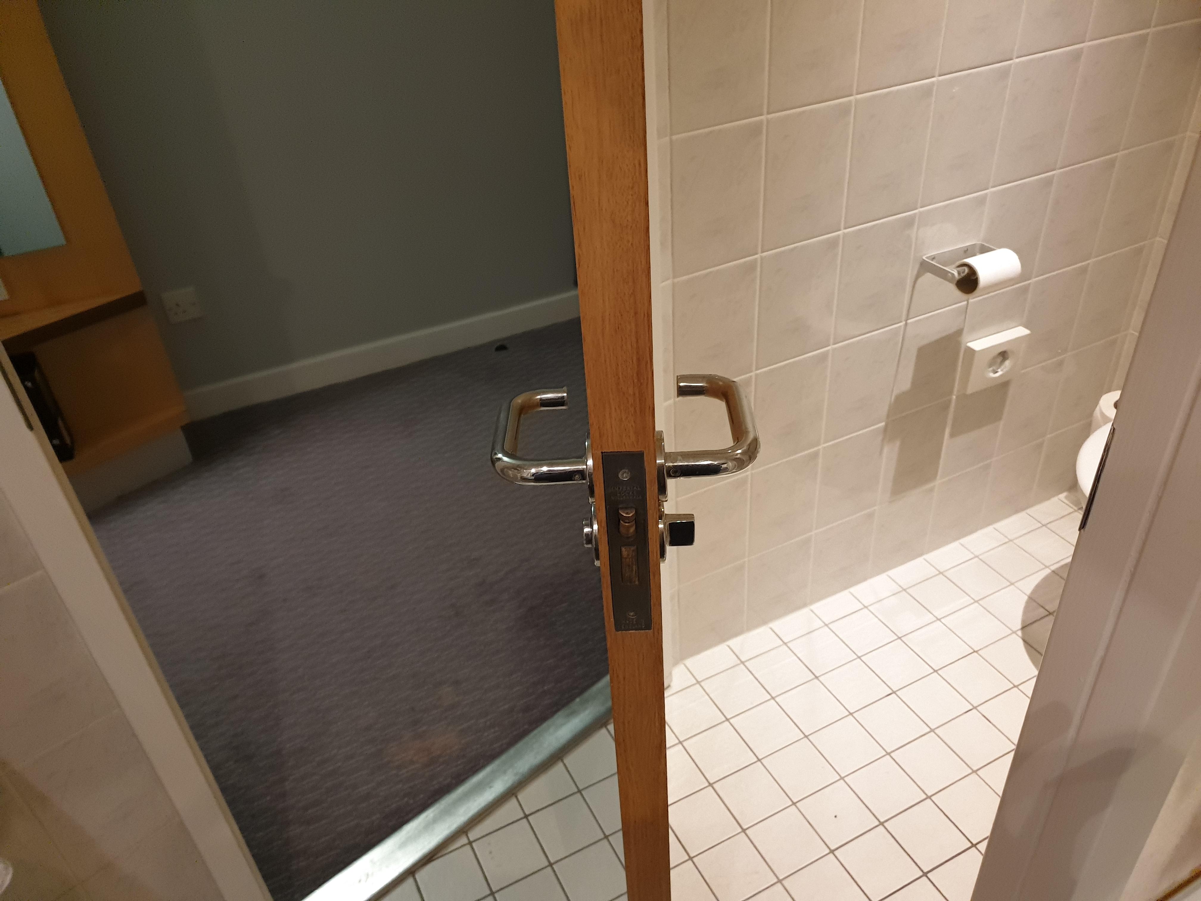 This door closes both ways. One for the Toilet and one for the entire