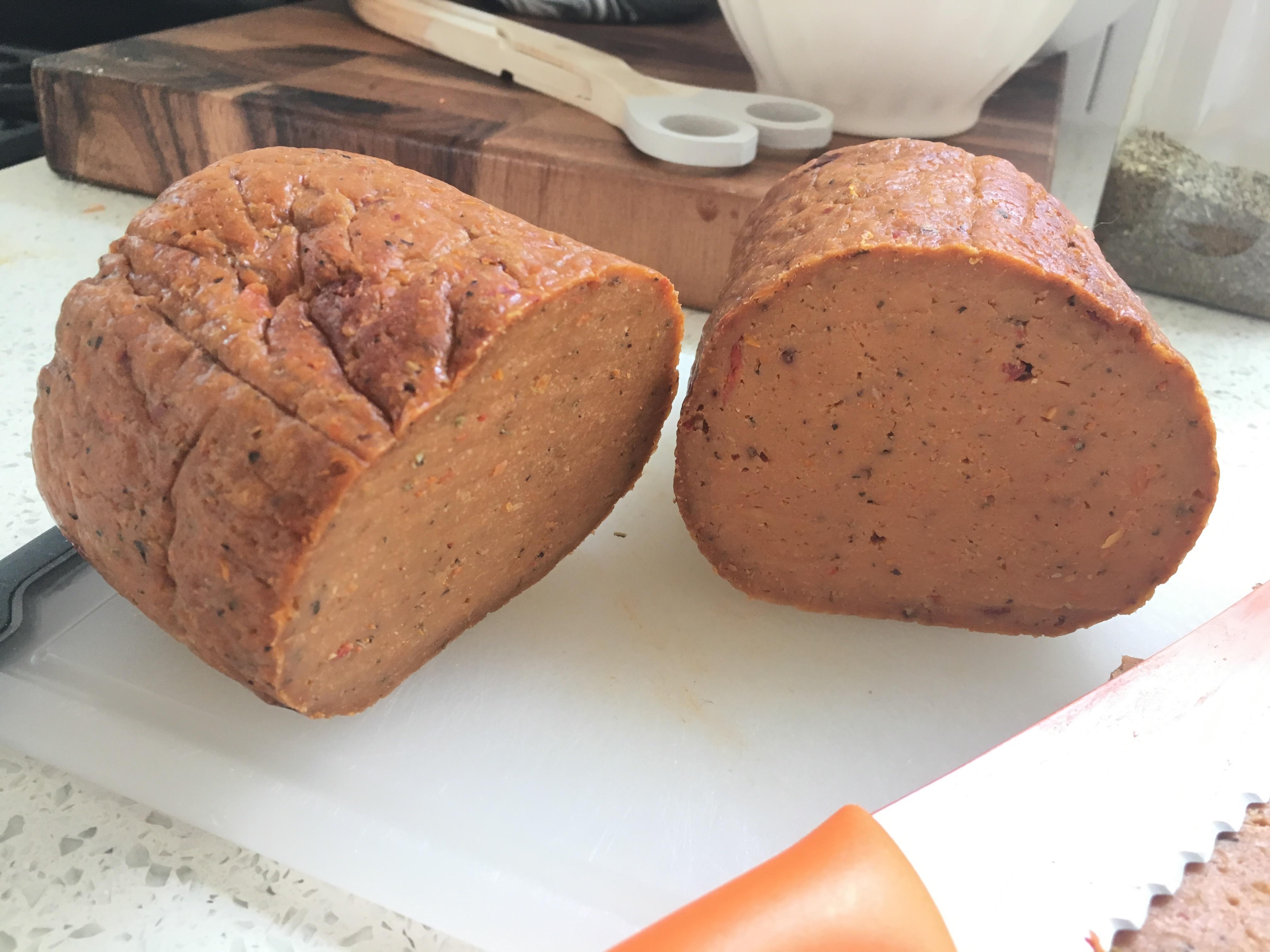 Made sundried tomato and pepper Seitan deli meat r/vegetarian