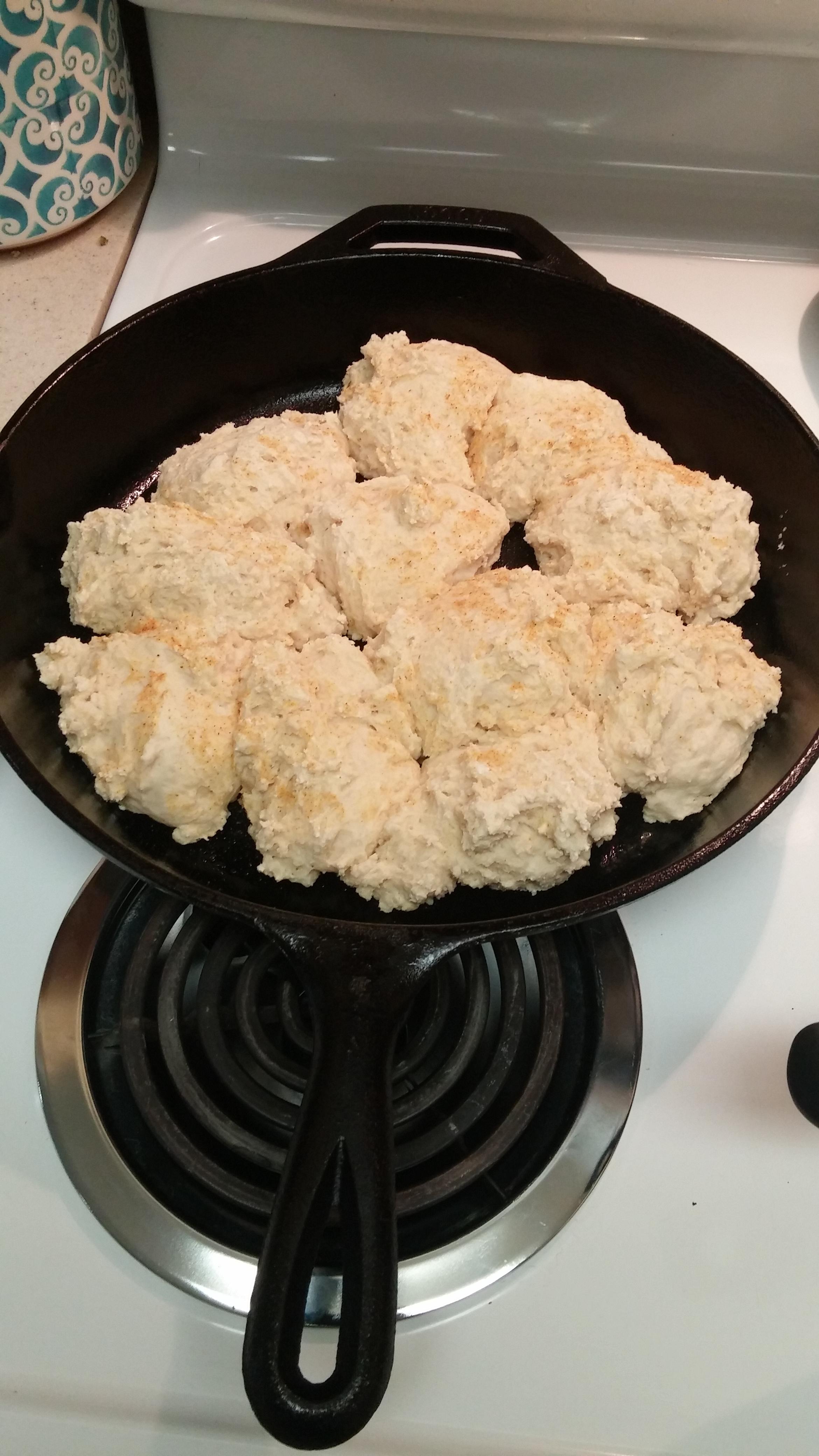 Drop biscuits in the oven. Getting better with cast iron! r/castiron