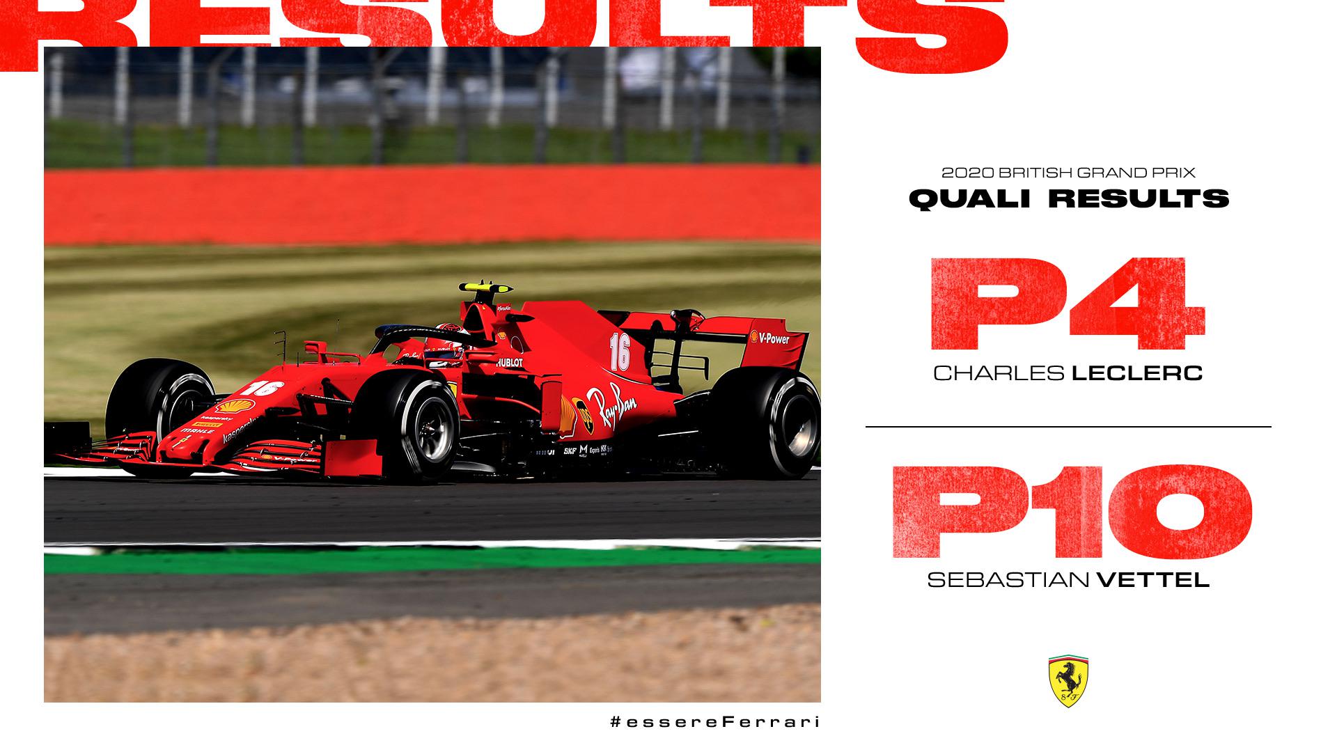 British Grand Prix Qualifying Results Leclerc starts P4 and Vettel