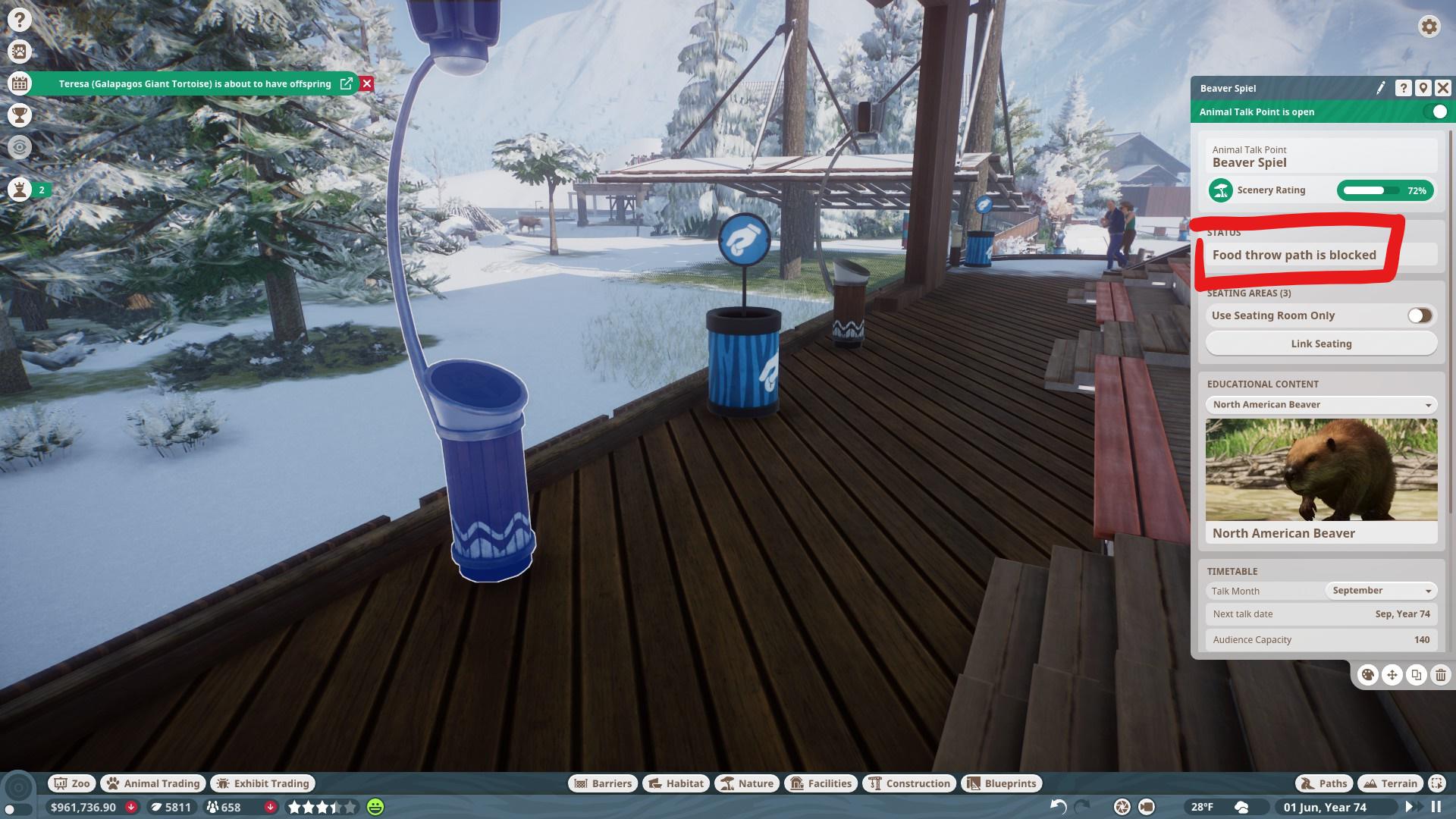 How is the food throw path blocked when it's literally overlooking the