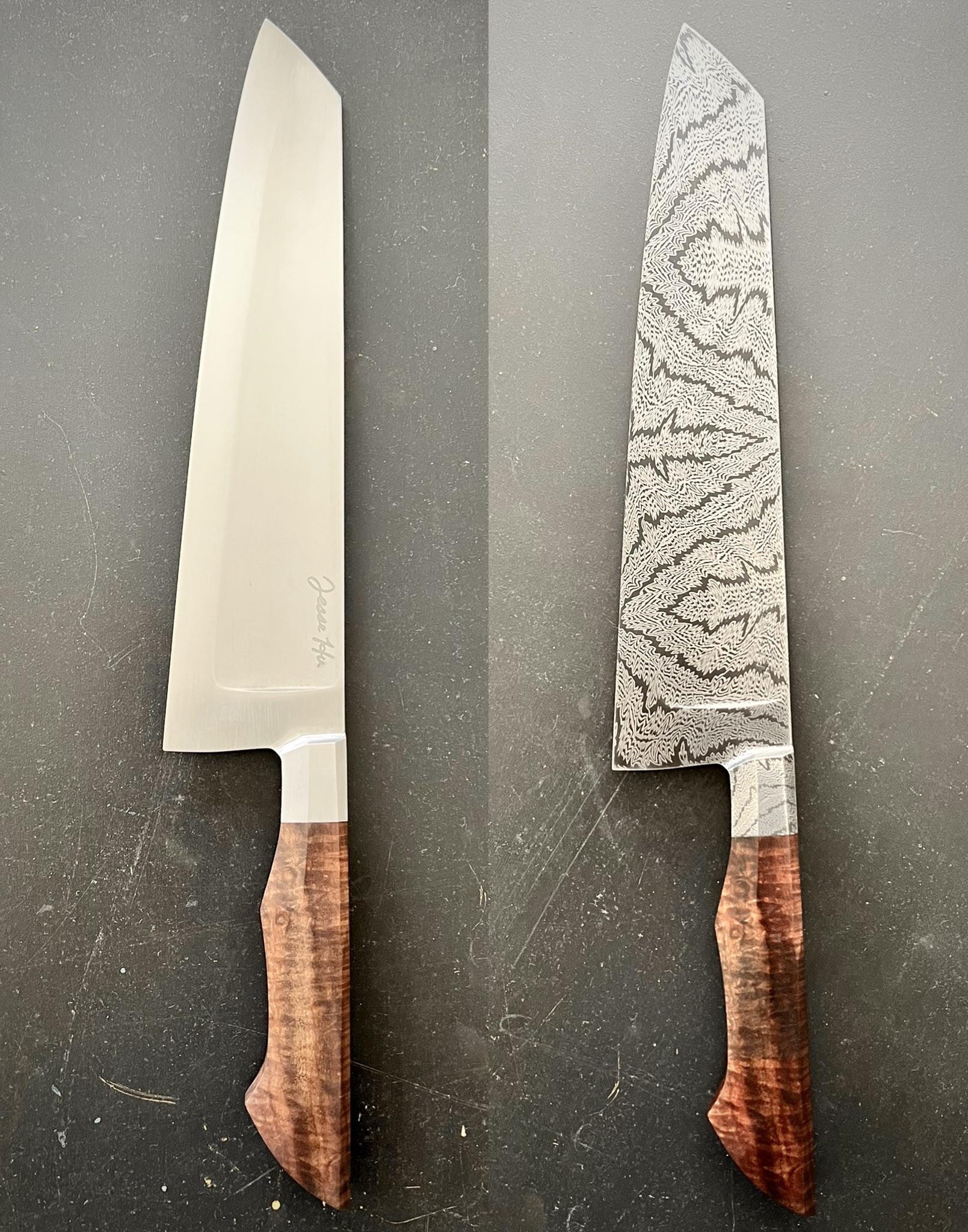 This is what a Damascus chef’s knife looks like before and after