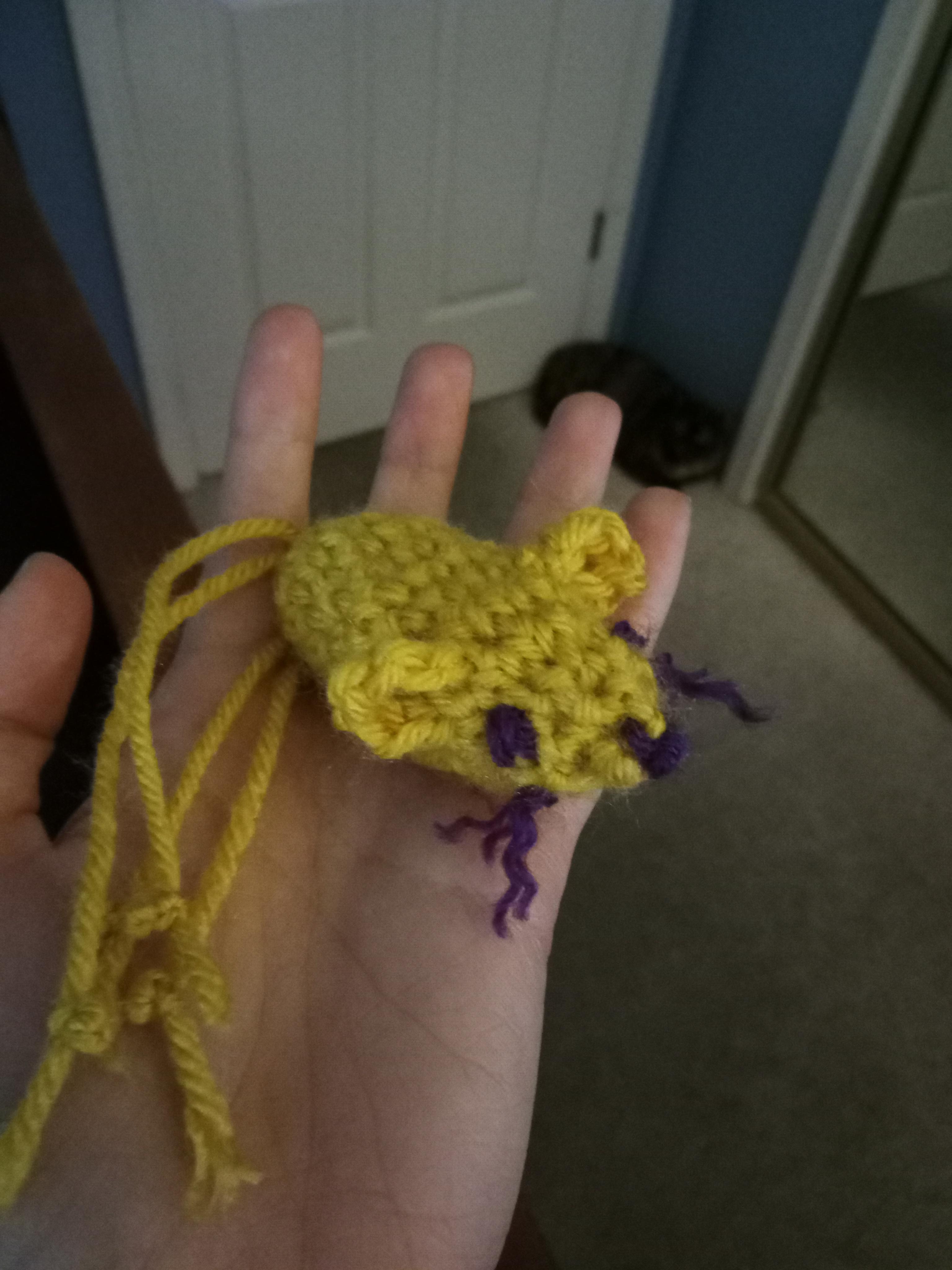 Boyfriend's cat kept trying to eat my yarn, so I took a quick break and freehanded her a toy