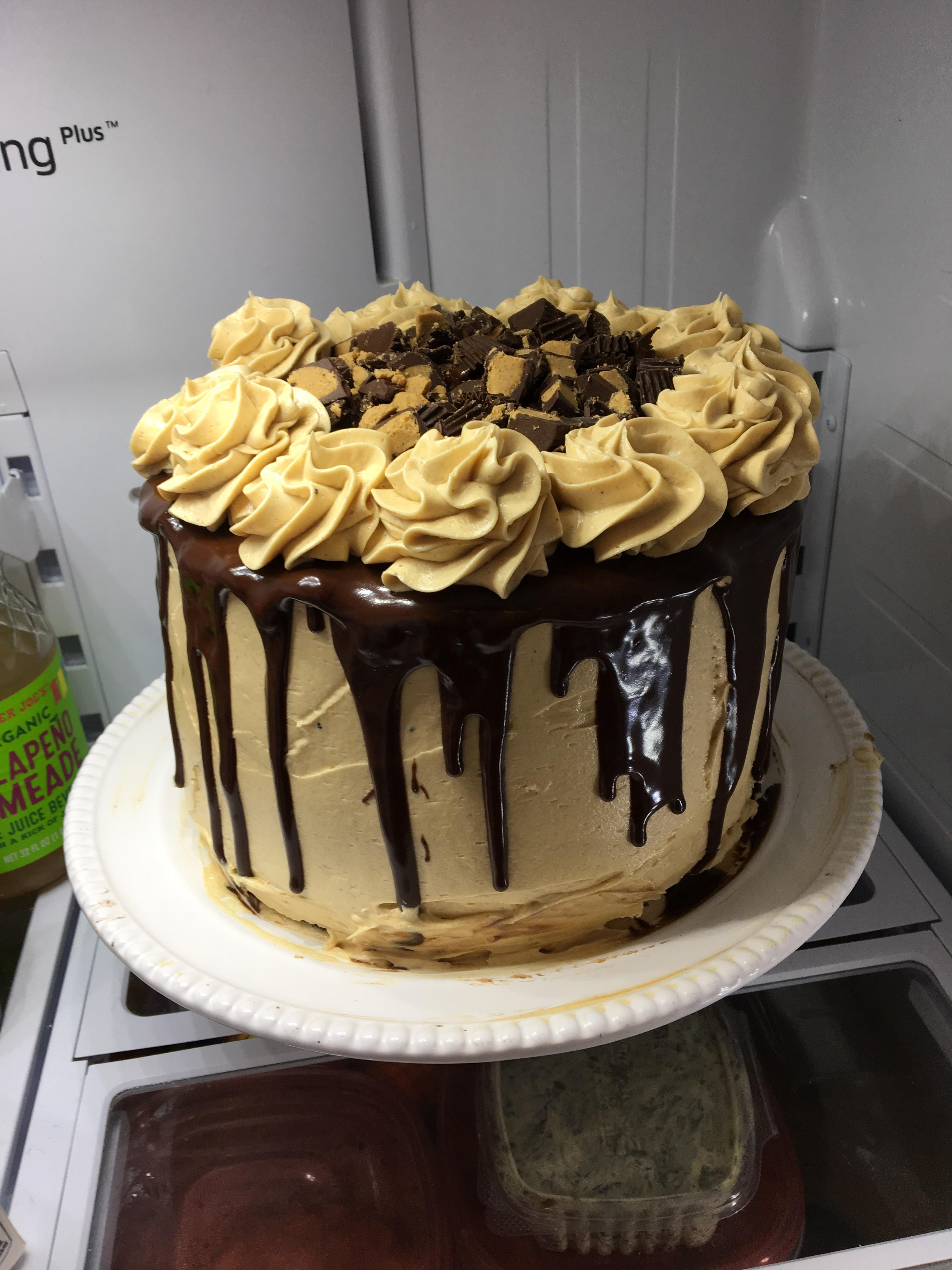 Pregnant sister wanted a chocolate peanut butter birthday cake