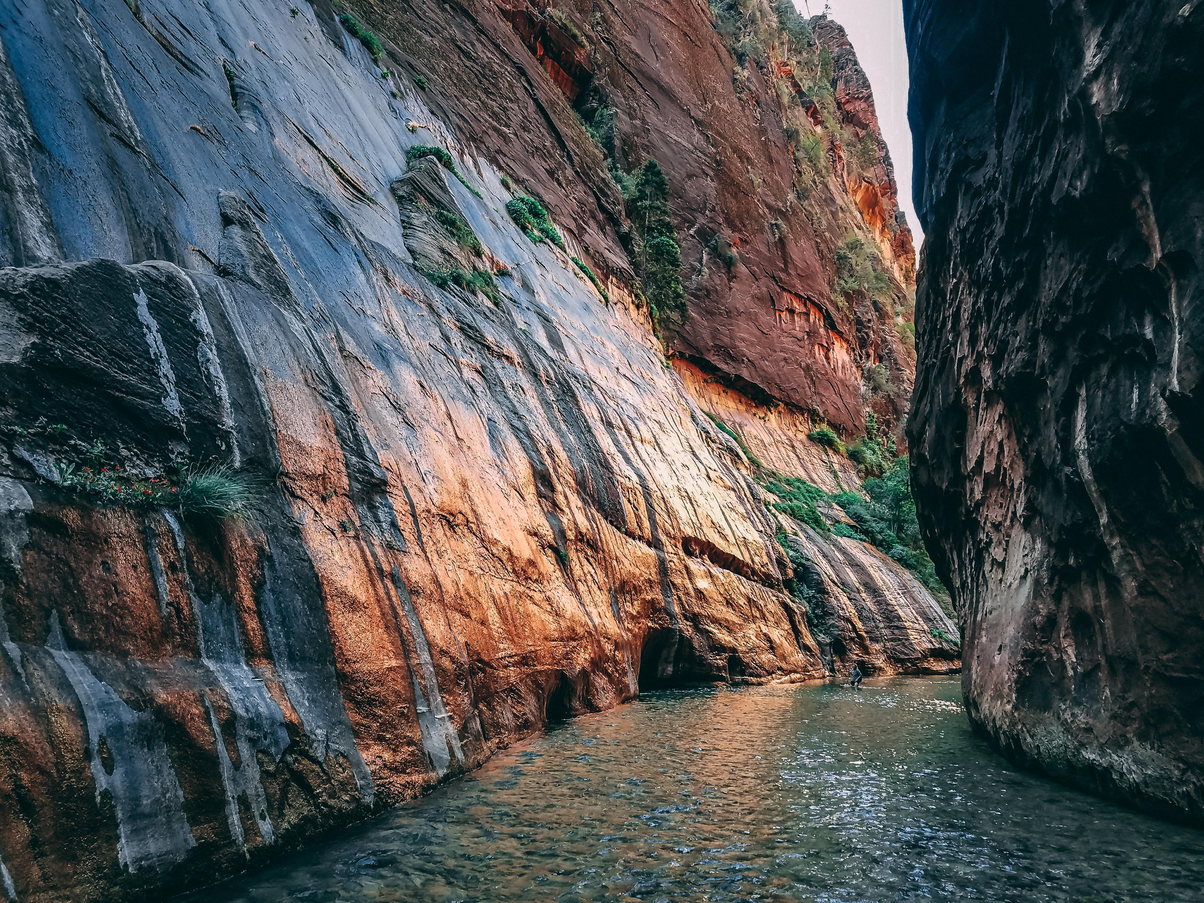 The Narrows at Zion national park, early morning sun making the canyon