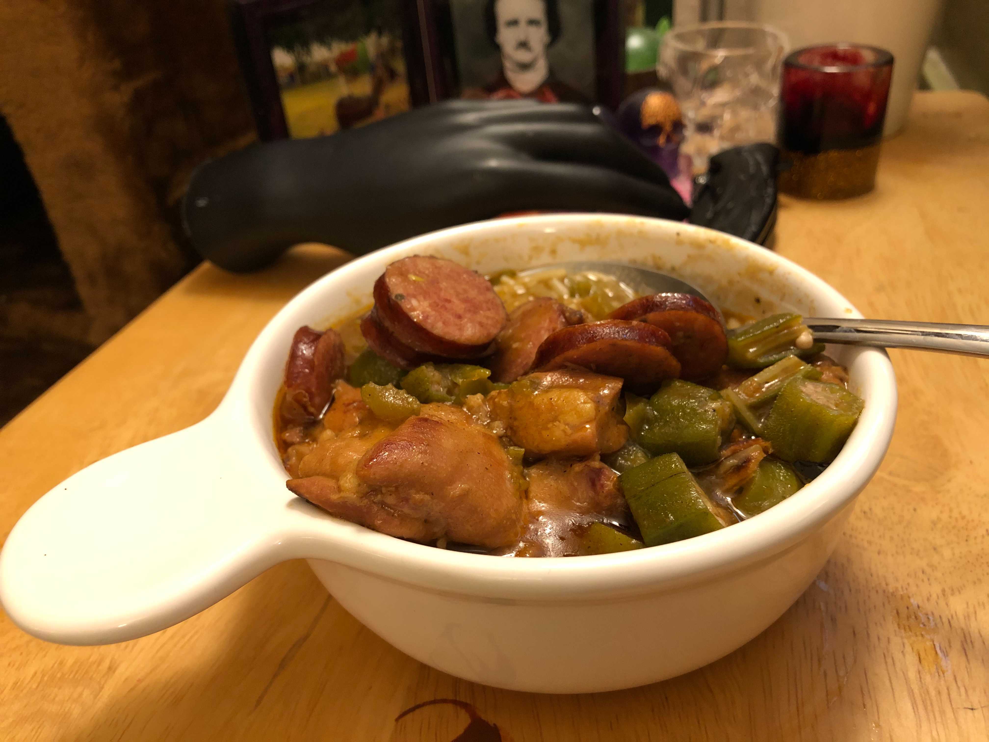 Isaac Toups' gumbo. I added okra out of habit. r/Cheap_Meals