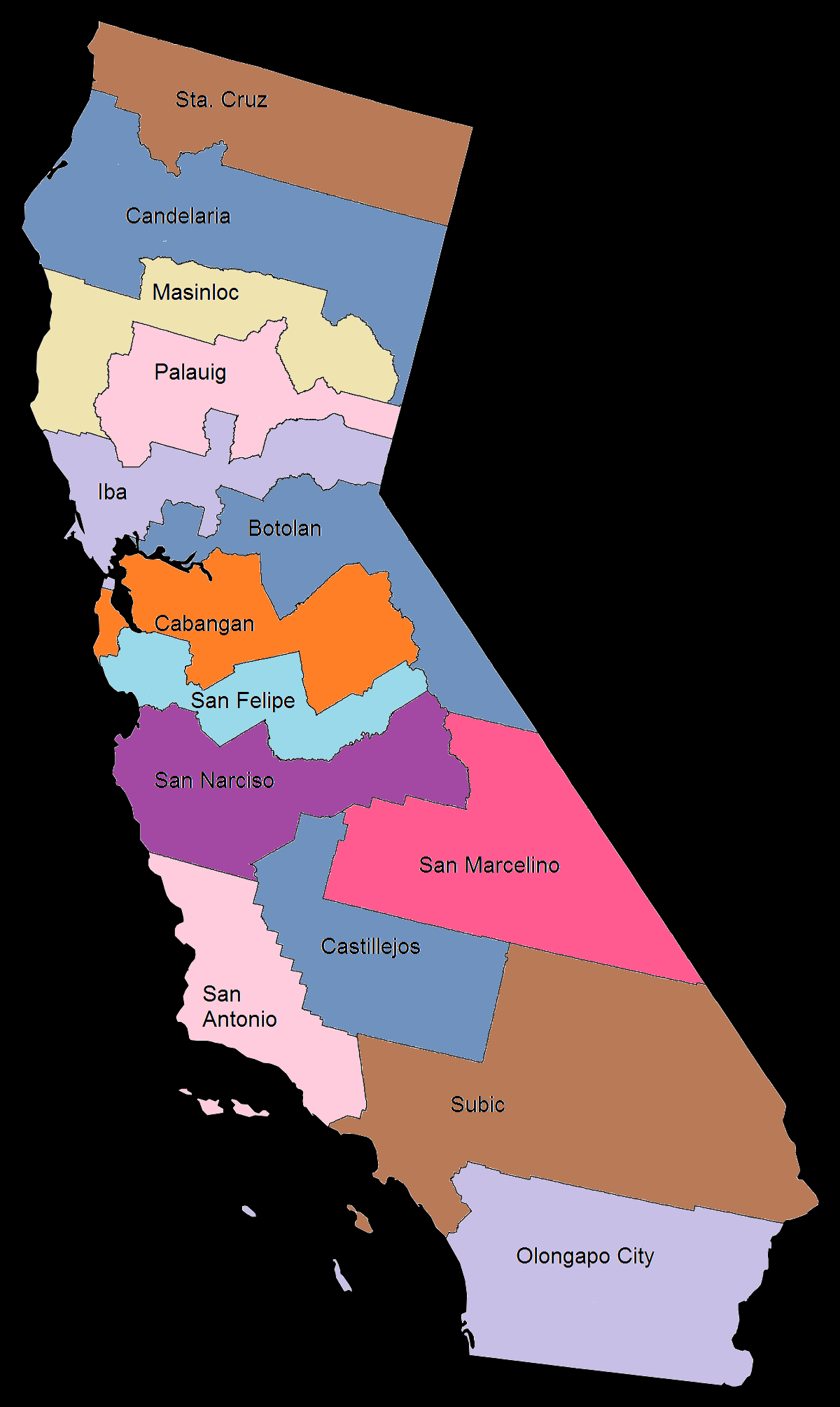 Zambales (Philippines) and California (United States of America) have a