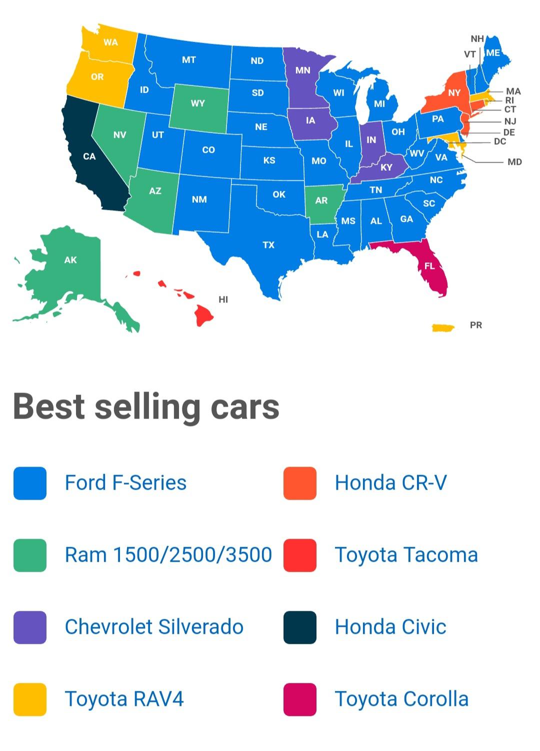 Top selling vehicle in each US state r/MapPorn