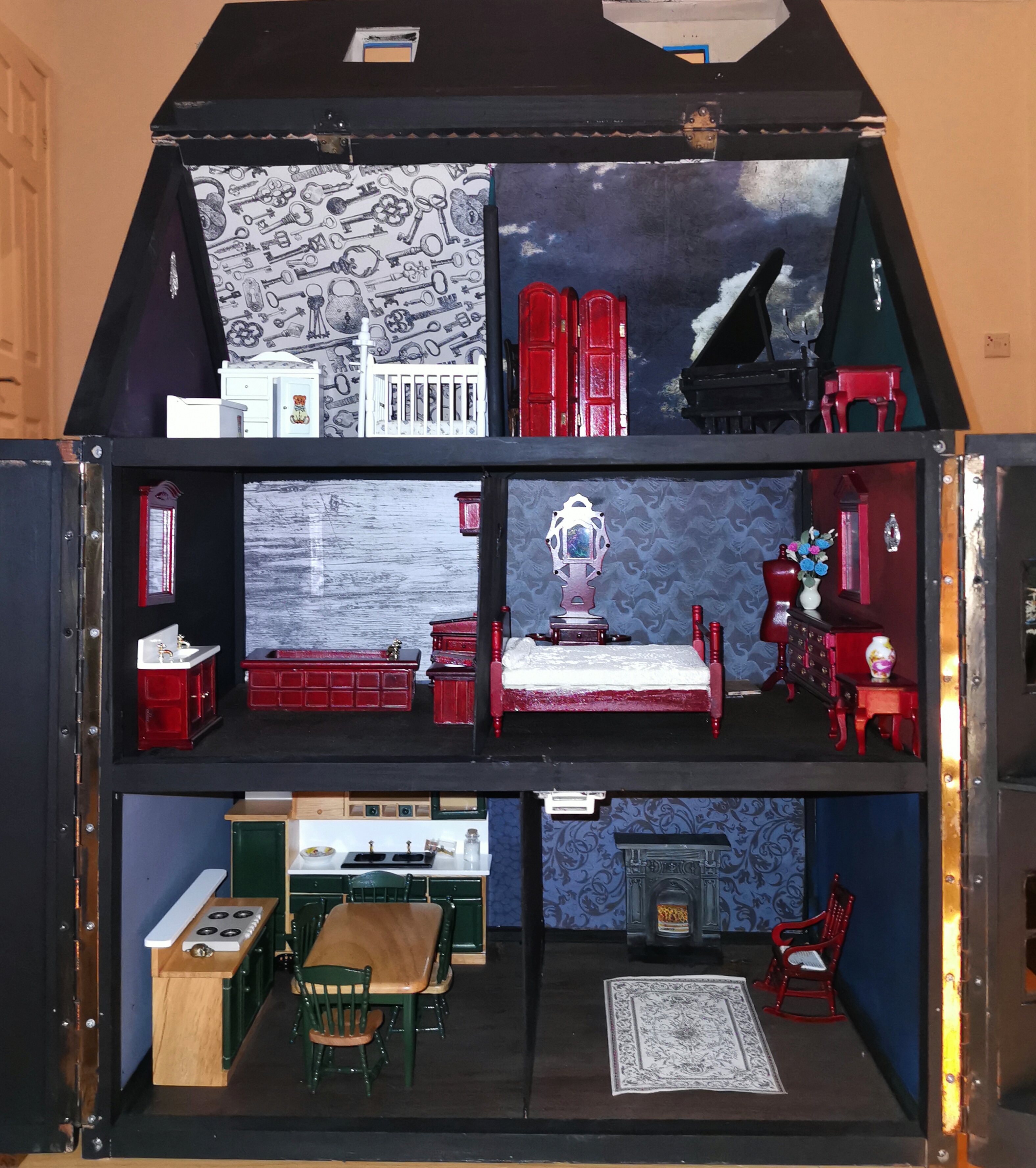 The inside of my project gothic dolls house. More to add to this with
