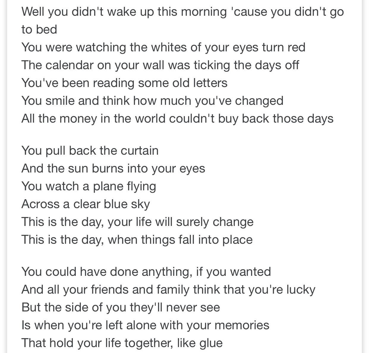 Lyrics to ‘This Is The Day The The’ remind me of the BrBa plot. Just