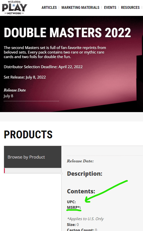 Is MSRP coming back with Double Masters 2022? Taken from the WPN page