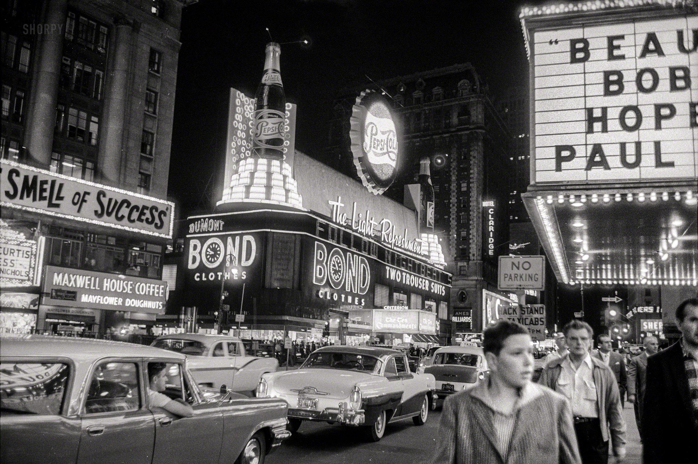 Broadway Theatre District Times Square at night. New York, 1957. r