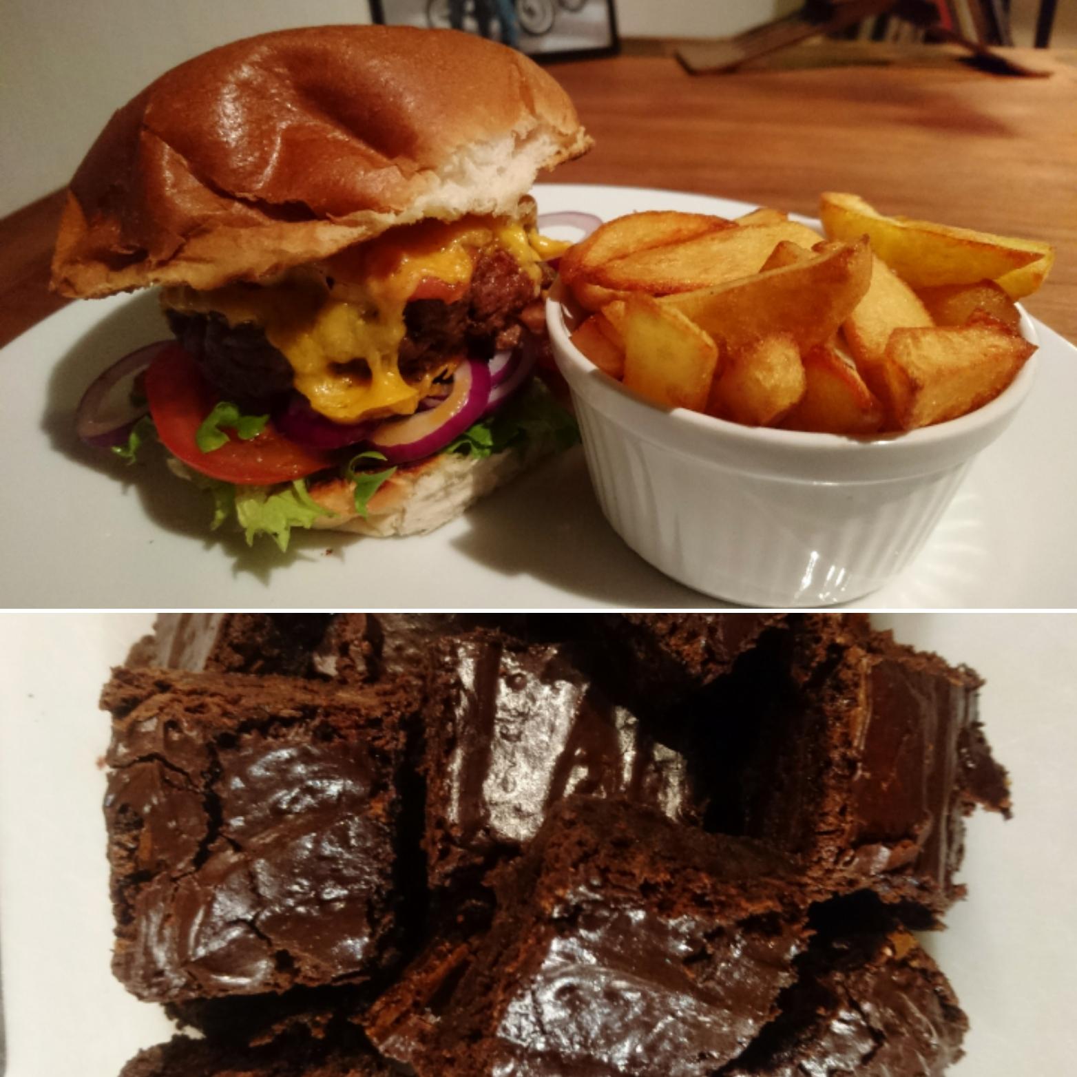 It's my birthday so I treated myself by making burgers and brownies ) r/FoodPorn