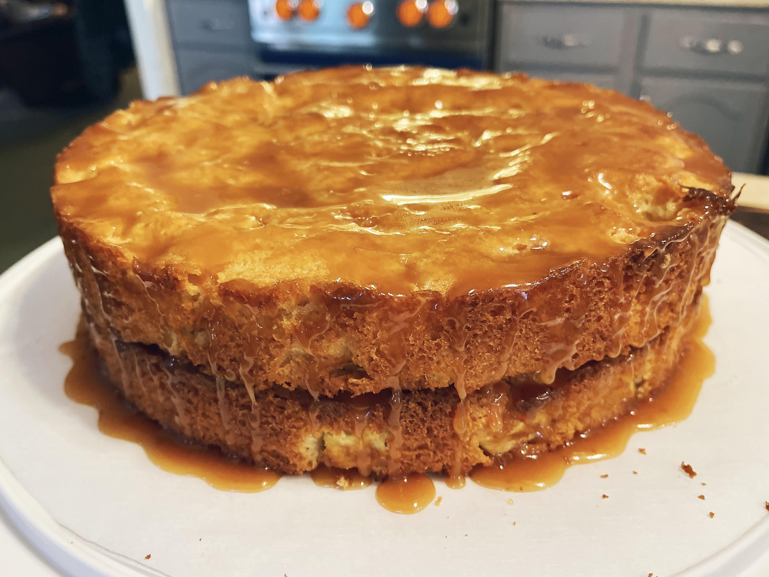[homemade] Smokey bourbon apple cake with salted buttermilk caramel