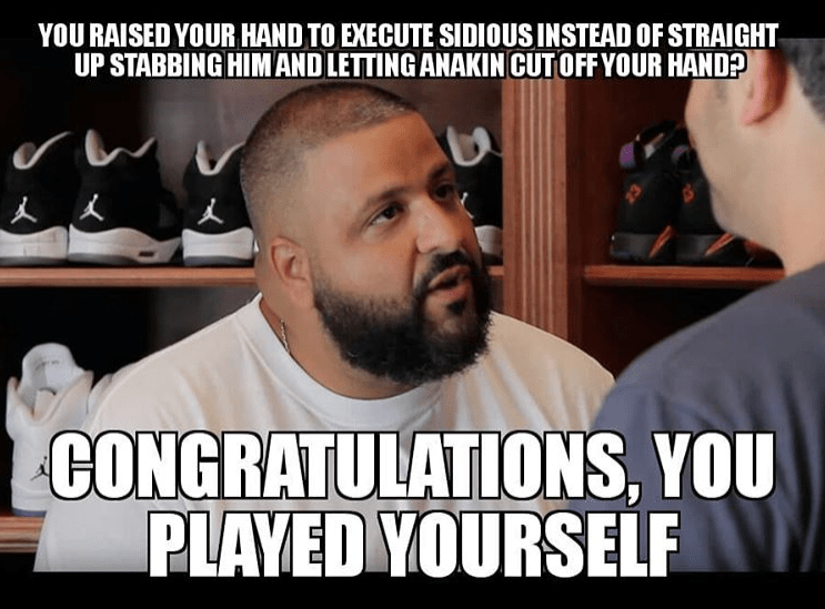 Mace Windu's thoughts while getting shocked by Darth Sidious r