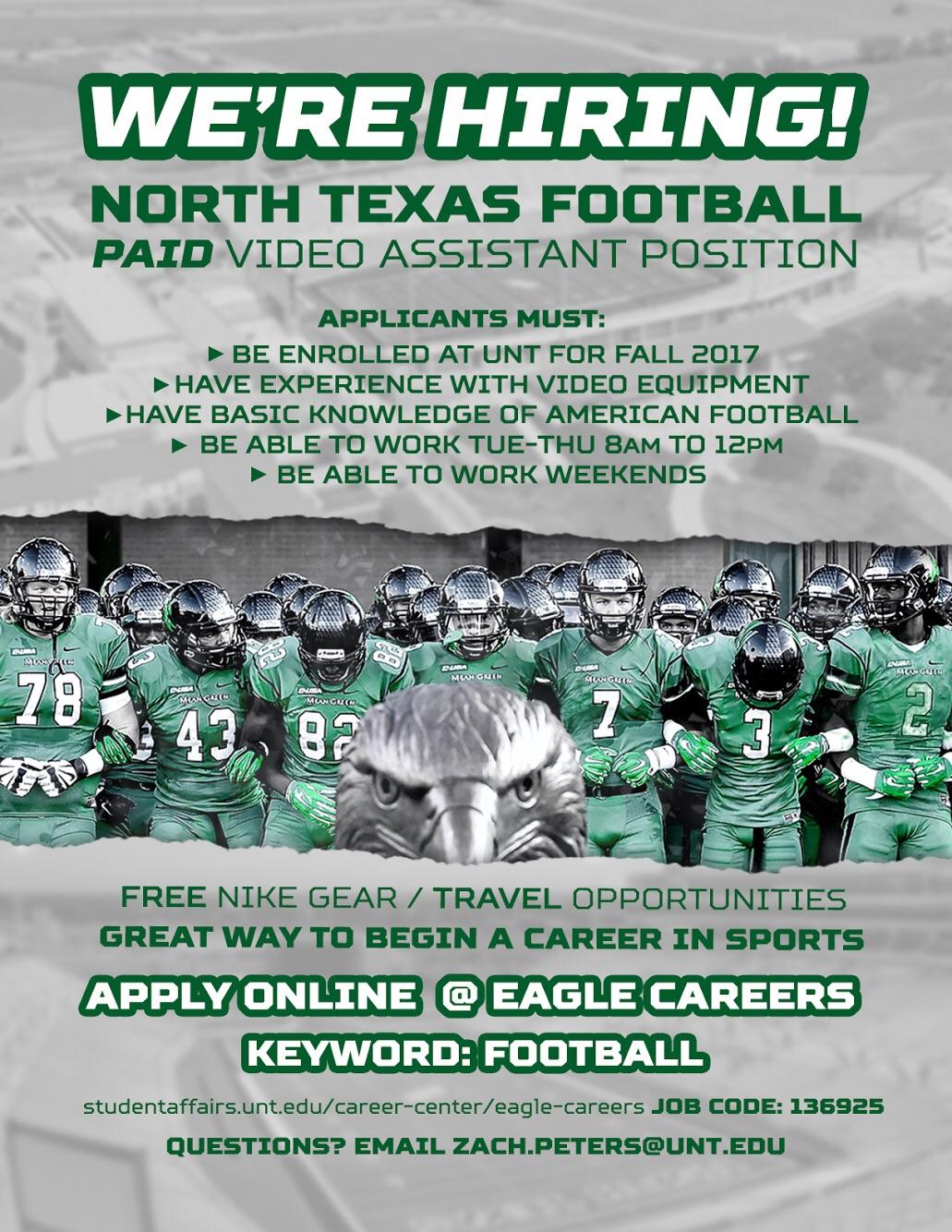[Job Listings] Job with North Texas Football (XPOST w r