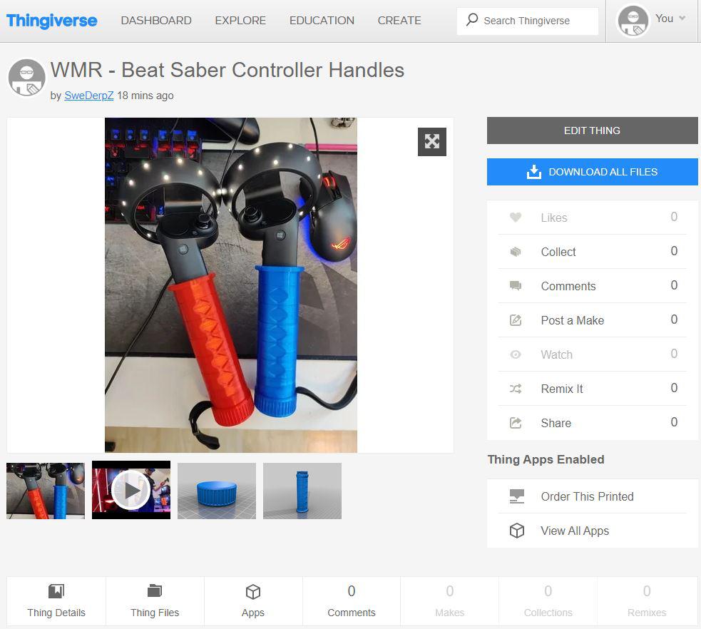 The controller handles for beat saber are finally up on Thingiverse