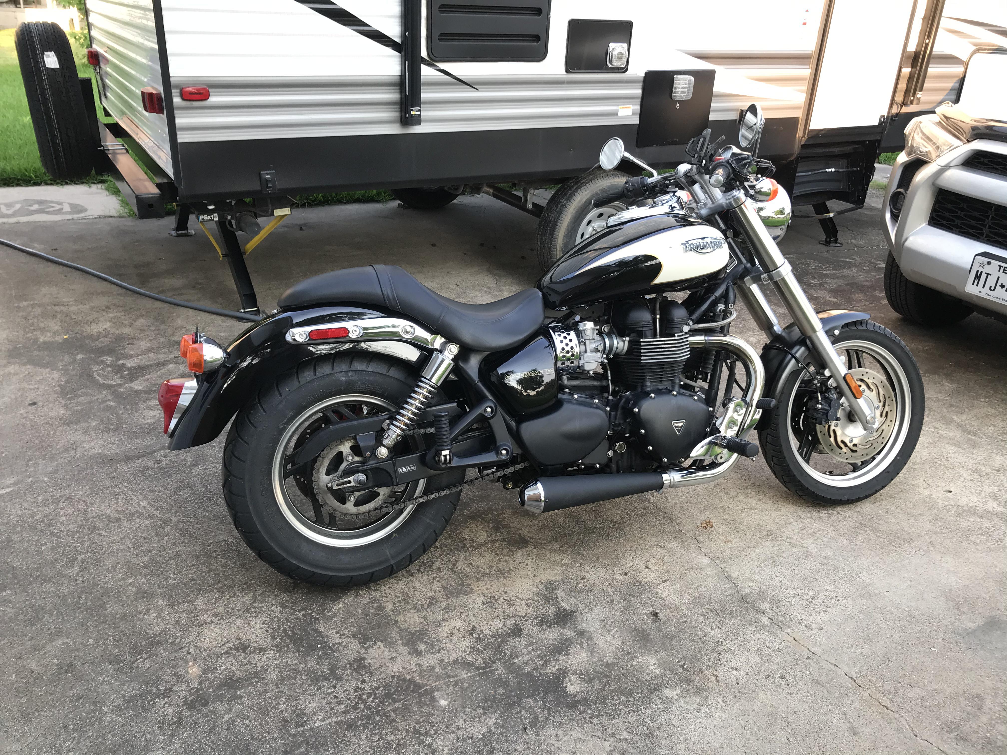 Put some Emgo slip on mufflers on the Speedmaster but went with