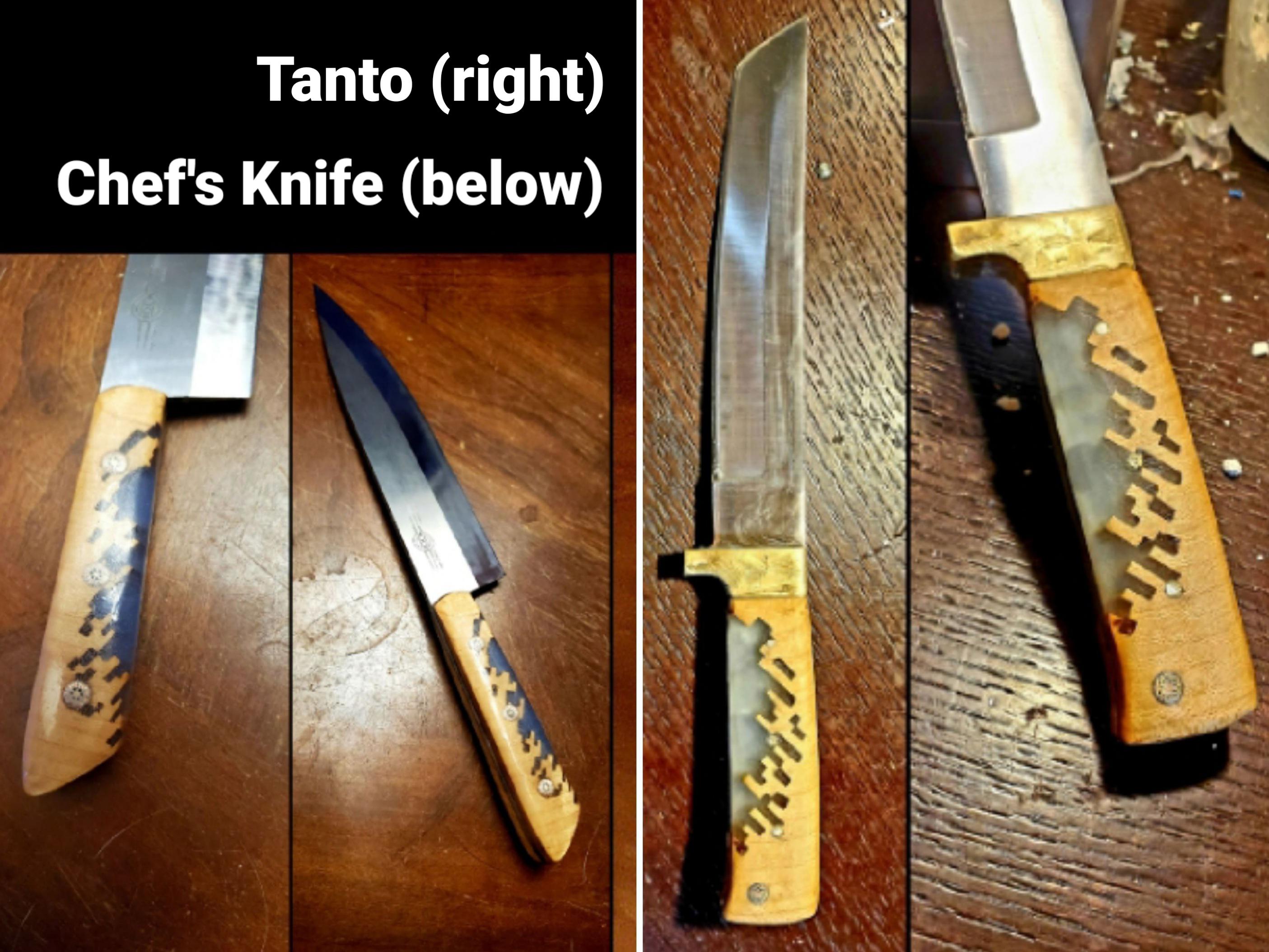 Knife handle scales combining epoxy resin and curly maple r/Scrollsaw