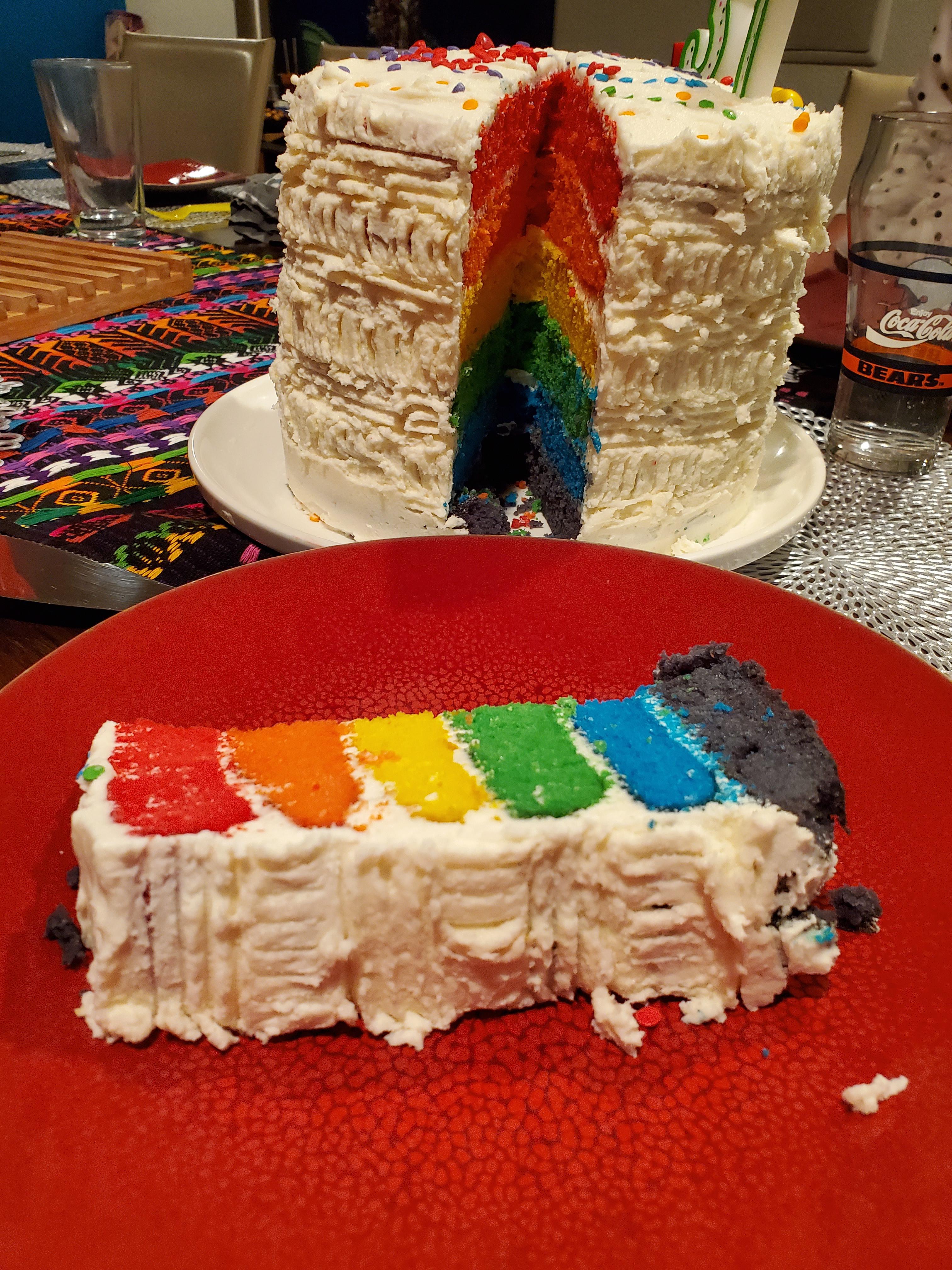 [Homemade] Sixlayer rainbow cake with vanilla frosting r/food