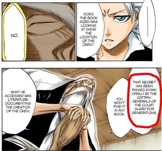 In this manga panel, Yamamoto states that the secret of the Oken is passed down orally by the