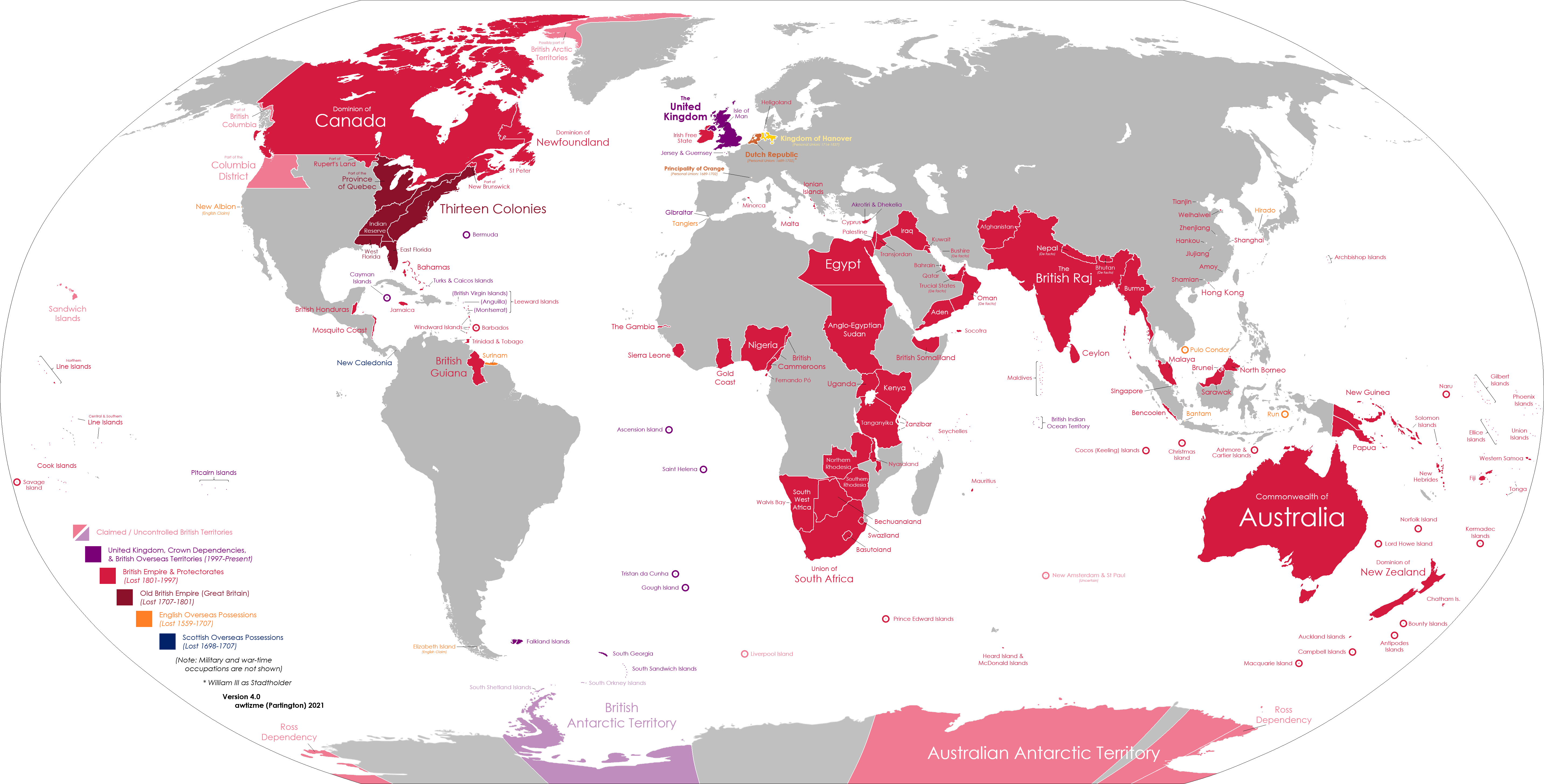 Map of the British Empire, 1559Present (4th Edition, OC) r/MapPorn