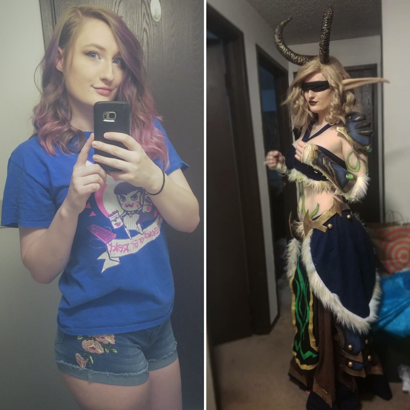 [Self] in and out of cosplay photo of my demon hunter