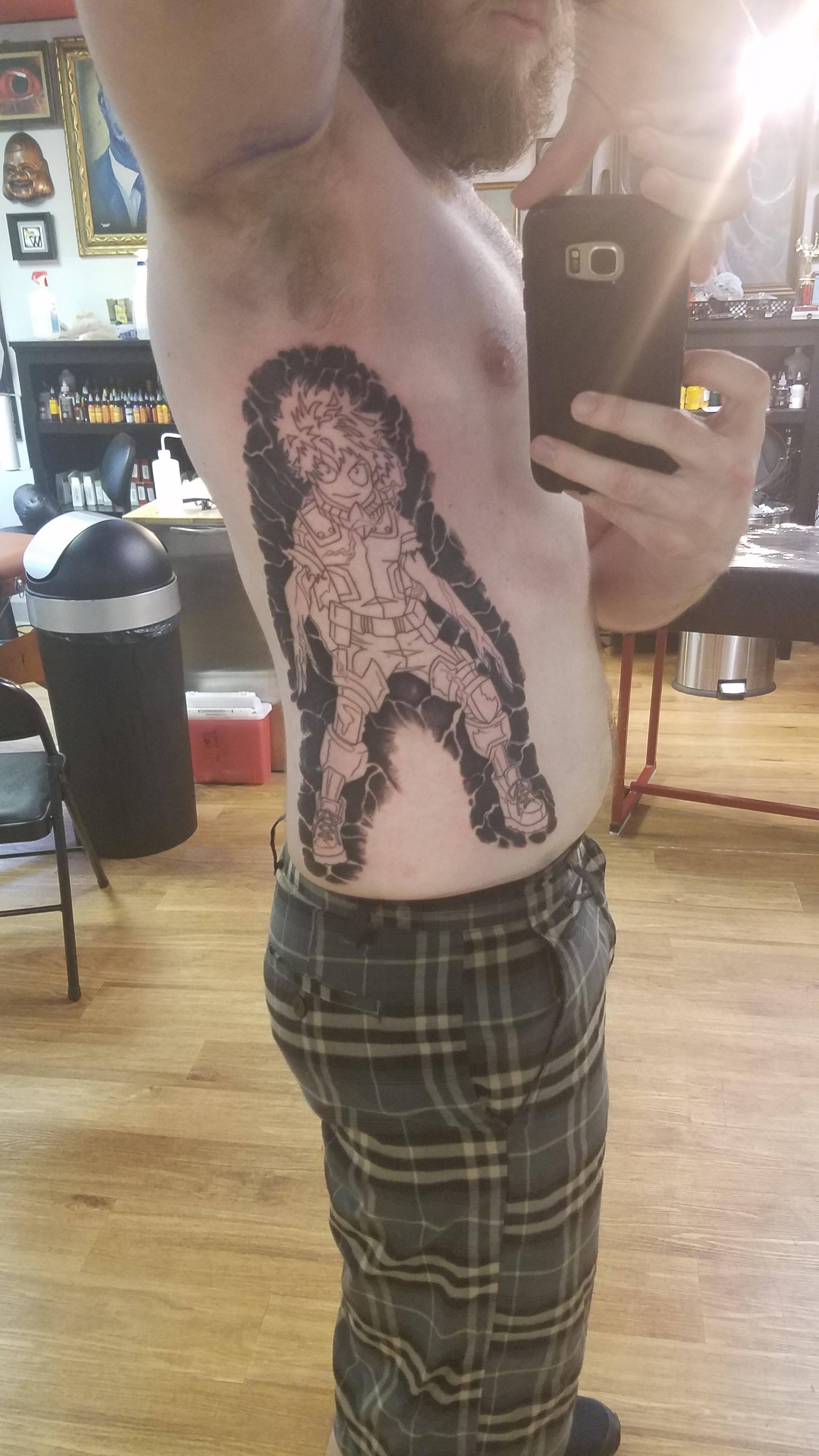 Finished the first session on my Deku tattoo. Artist was