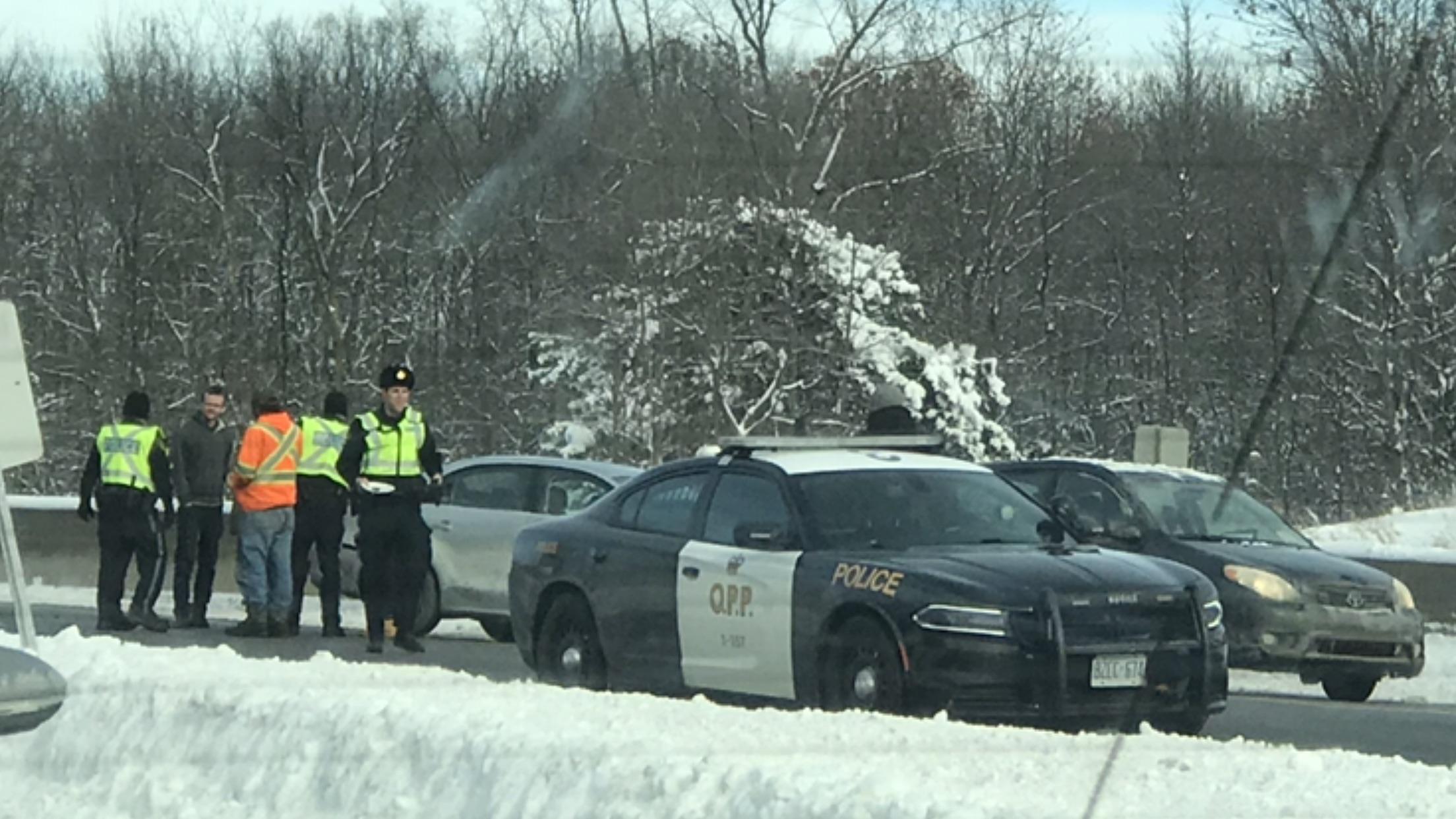 En route to Guelph, we drove by an accident with unusually happy