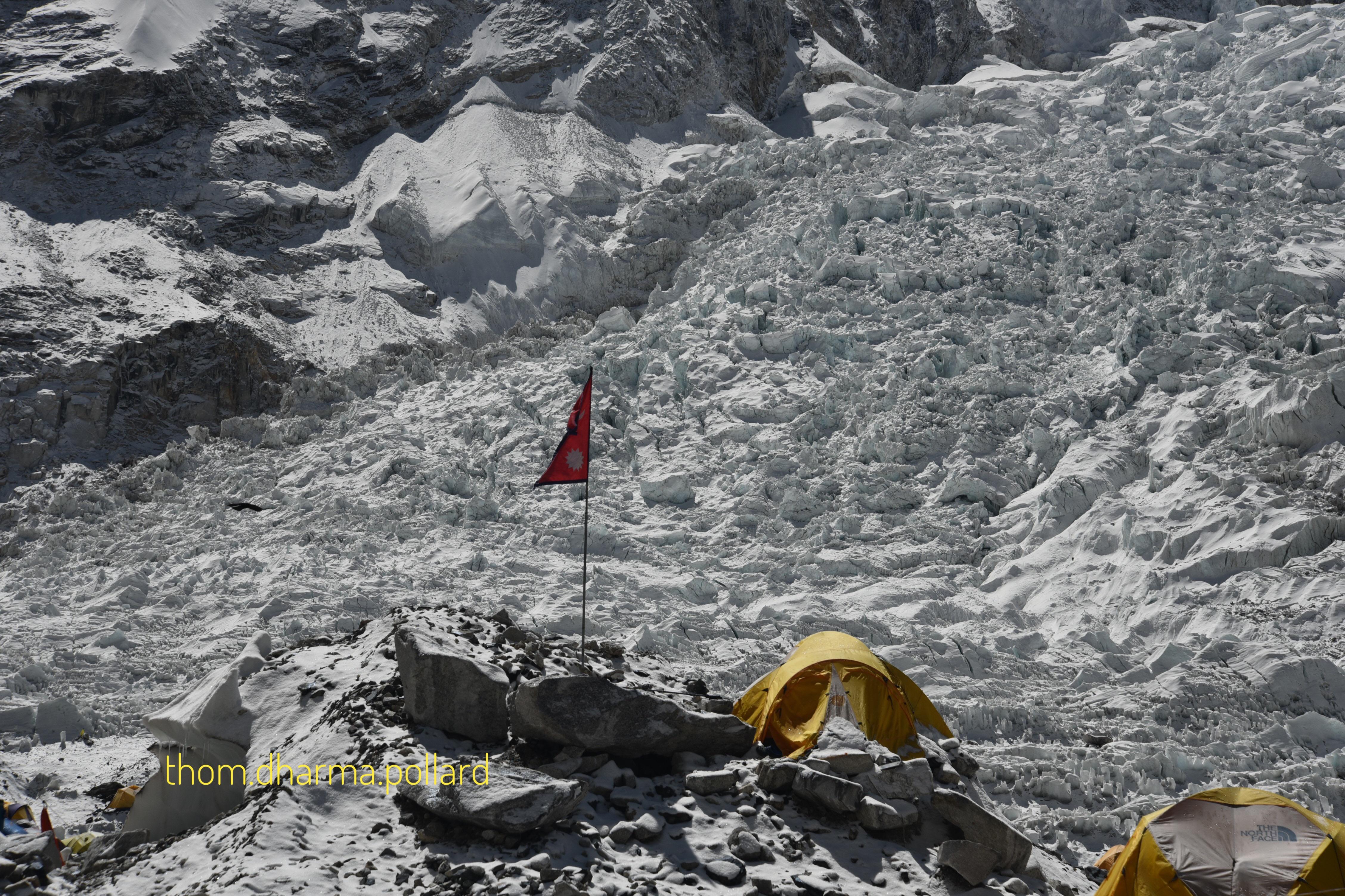 The Khumbu Icefall on the Nepal side of Mount Everest begins at 18,000