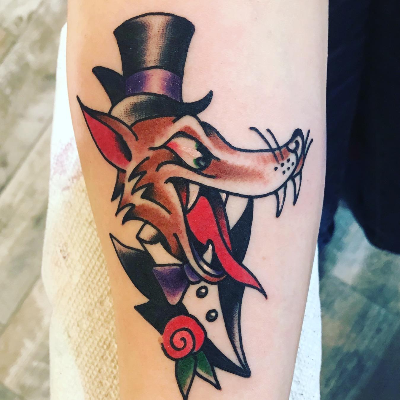 Dapper Wolf by Dawn Cooke at Harlequin Tattoo in Hamtramck, MI (Detroit