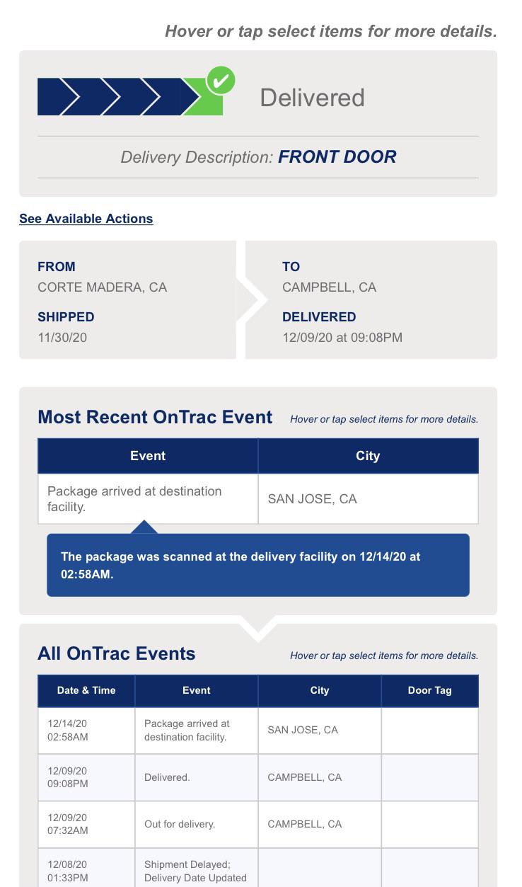How can a package be delivered but also at the destination facility?.... ontrac