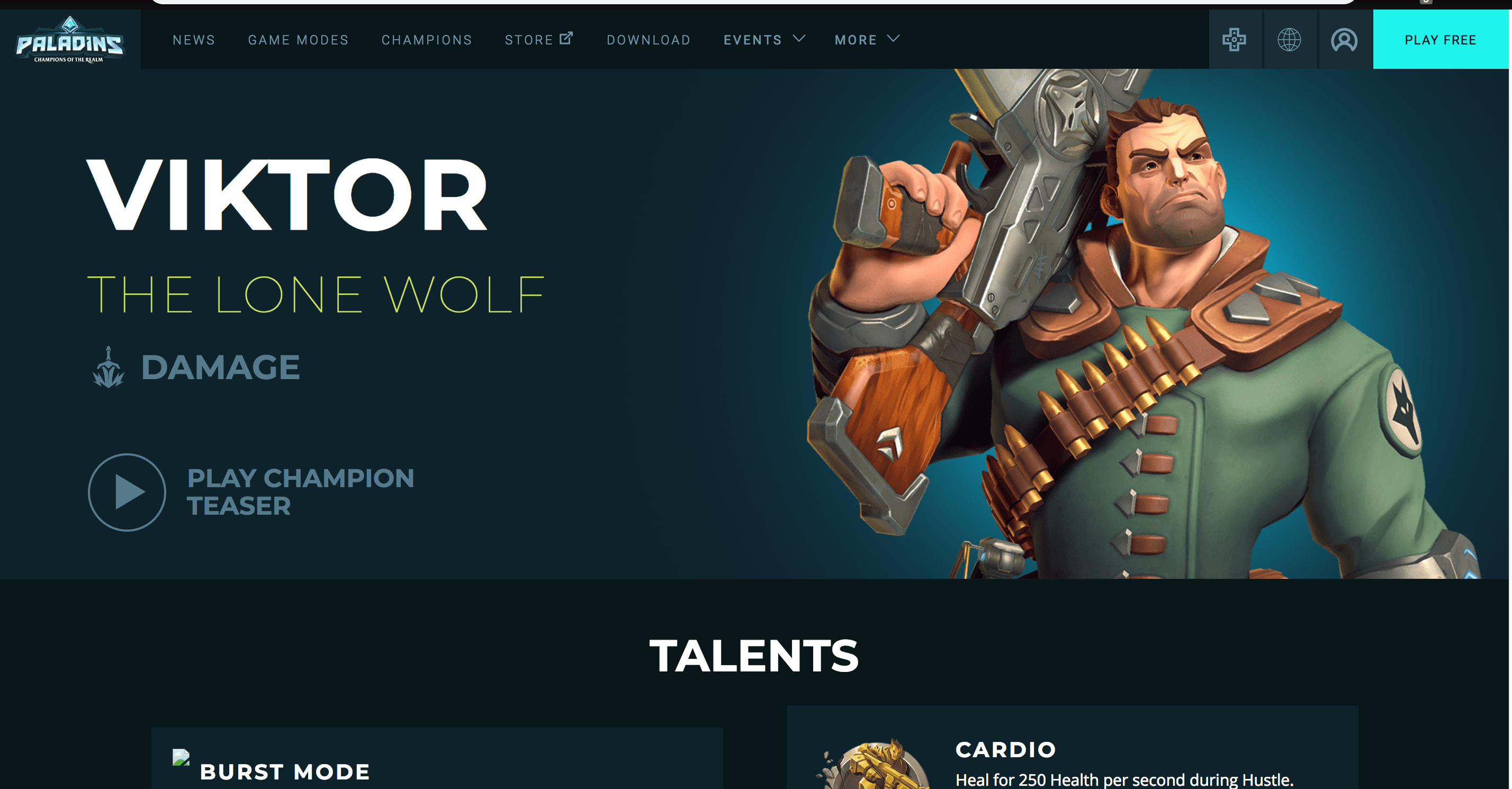 On the Paladins website, looking at Viktor's page shows his (best) old