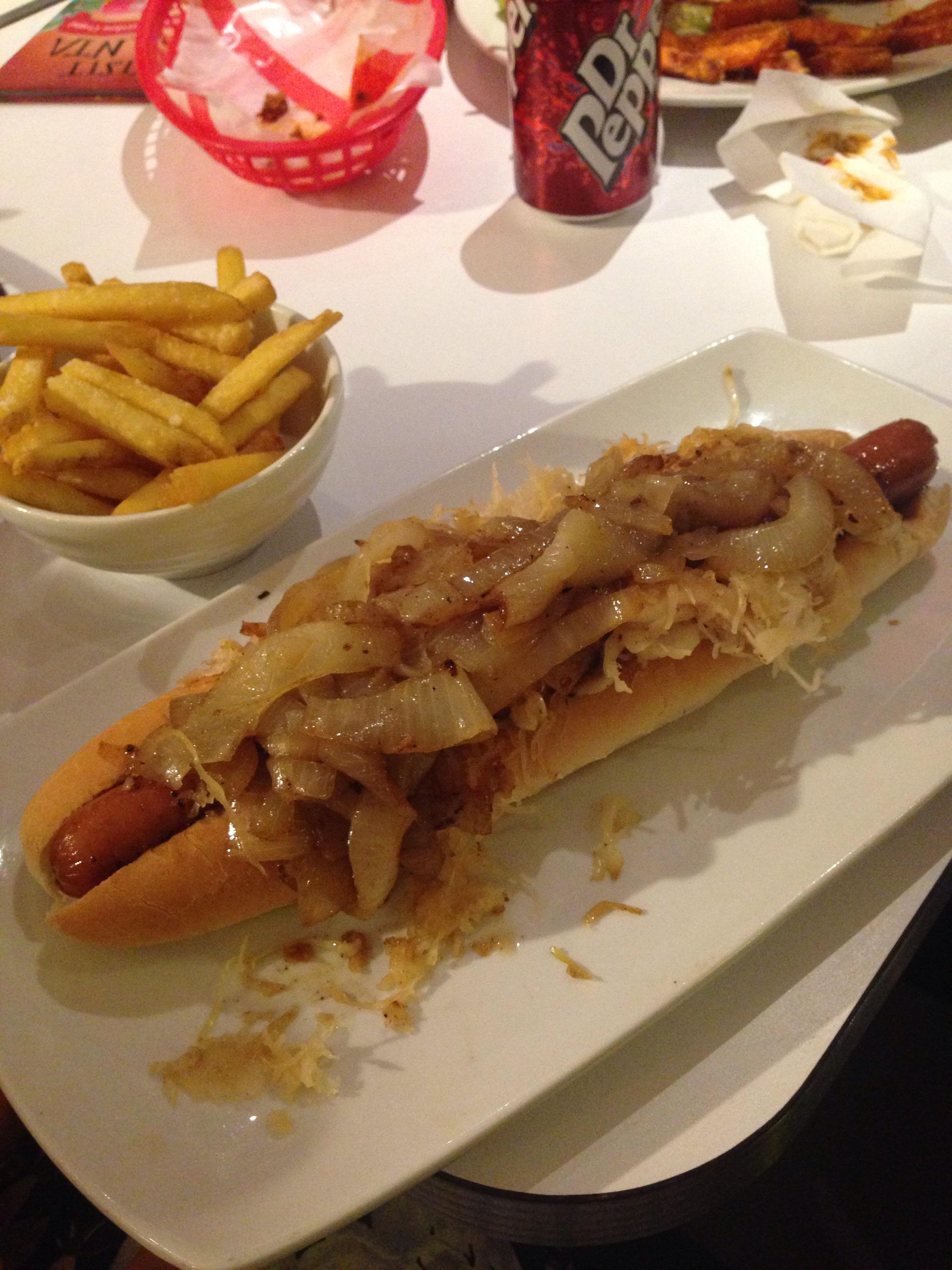 [I ate] American style Footlong Hot Dog, with onions and fries r/food